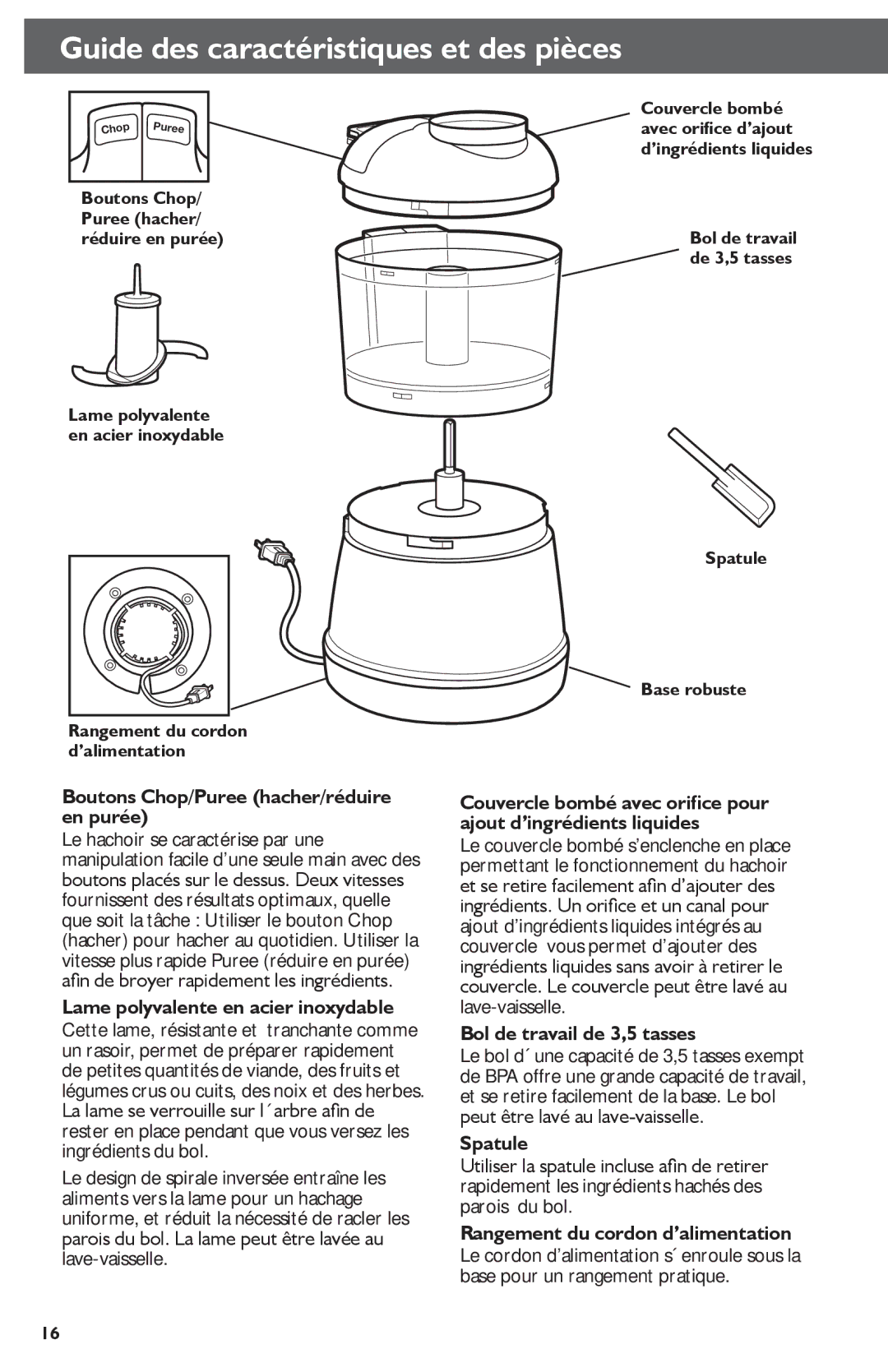 KitchenAid KFC3511 manual Guide des caractéristiques et des pièces 