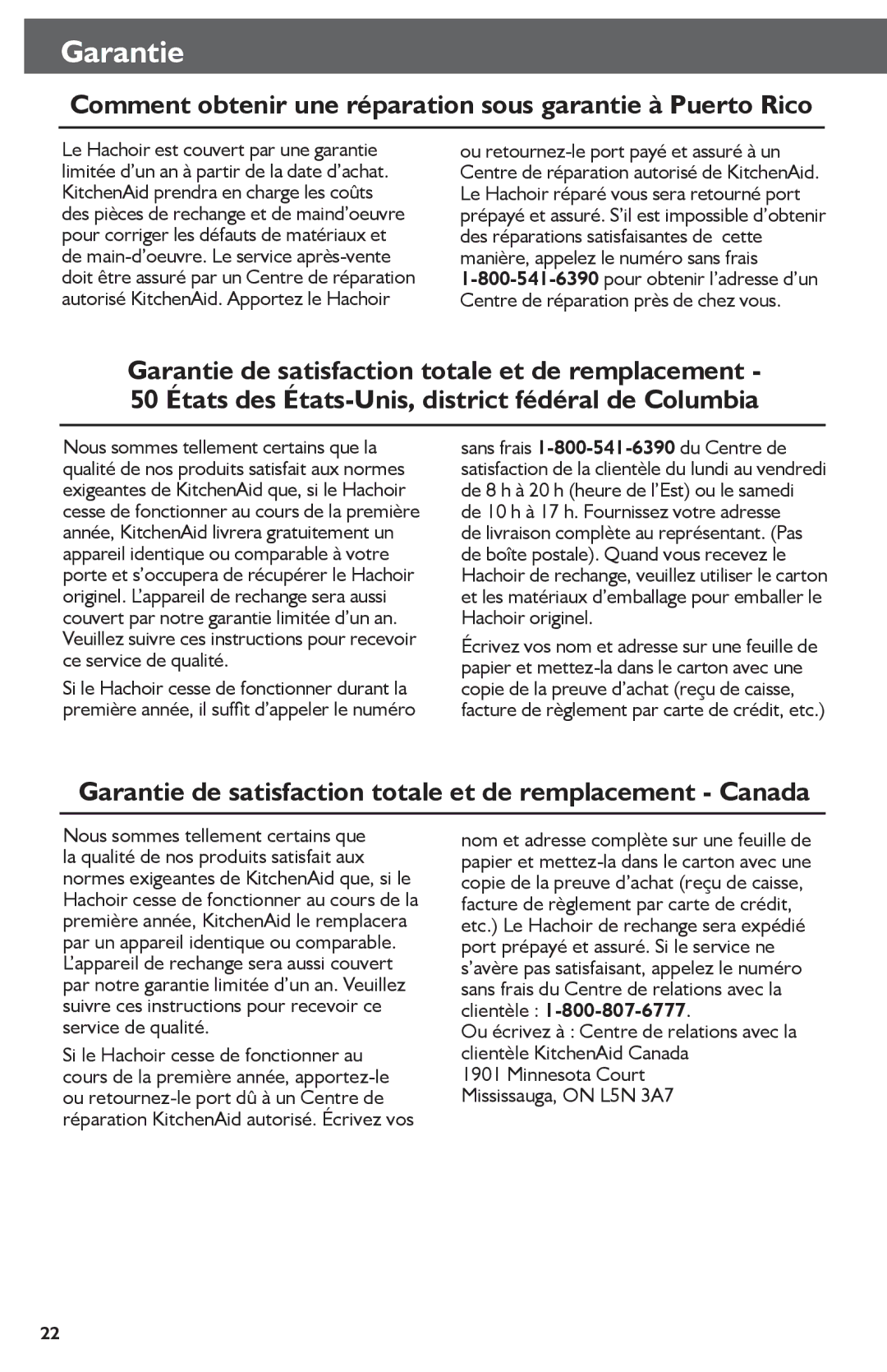 KitchenAid KFC3511 manual Comment obtenir une réparation sous garantie à Puerto Rico 