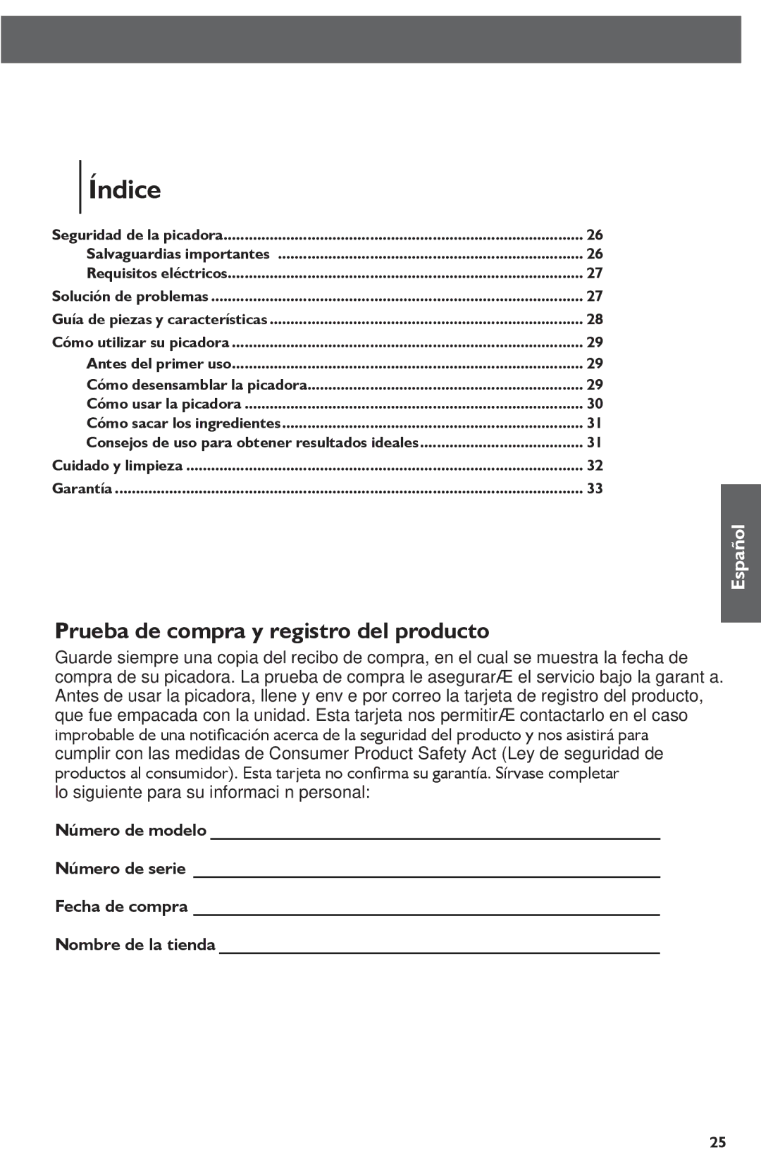 KitchenAid KFC3511 manual Prueba de compra y registro del producto, Lo siguiente para su información personal 