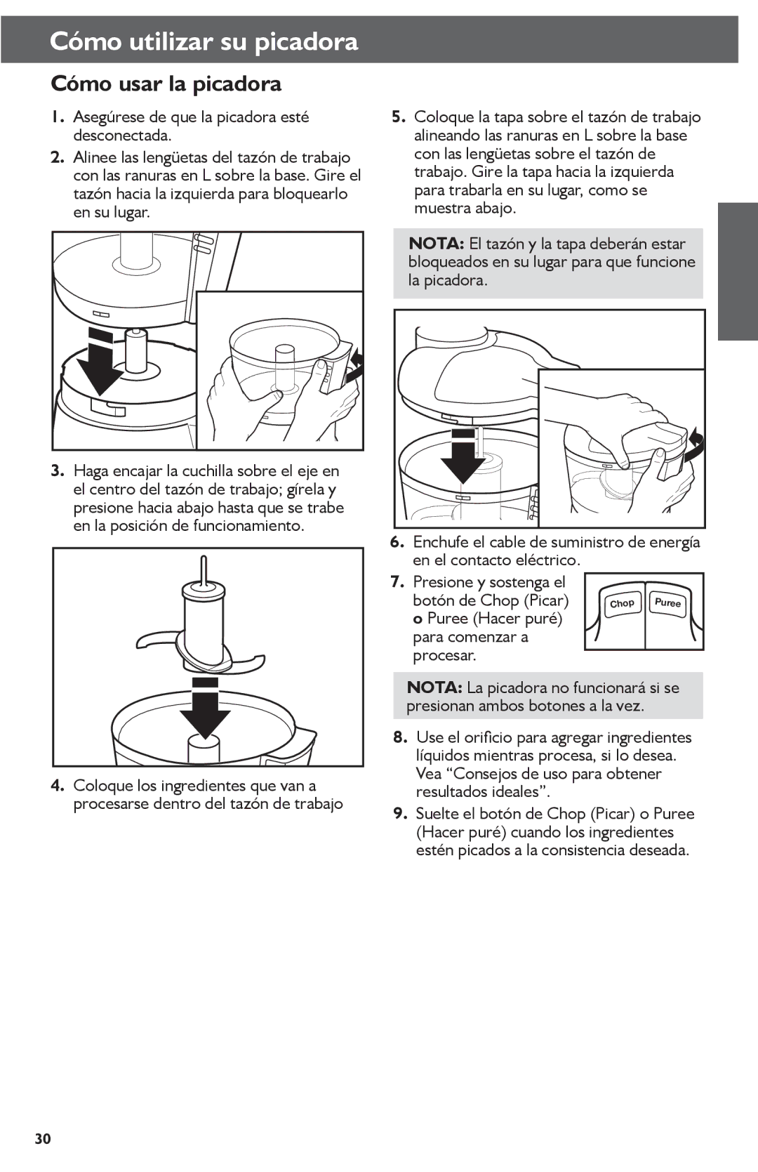 KitchenAid KFC3511 manual Cómo usar la picadora 