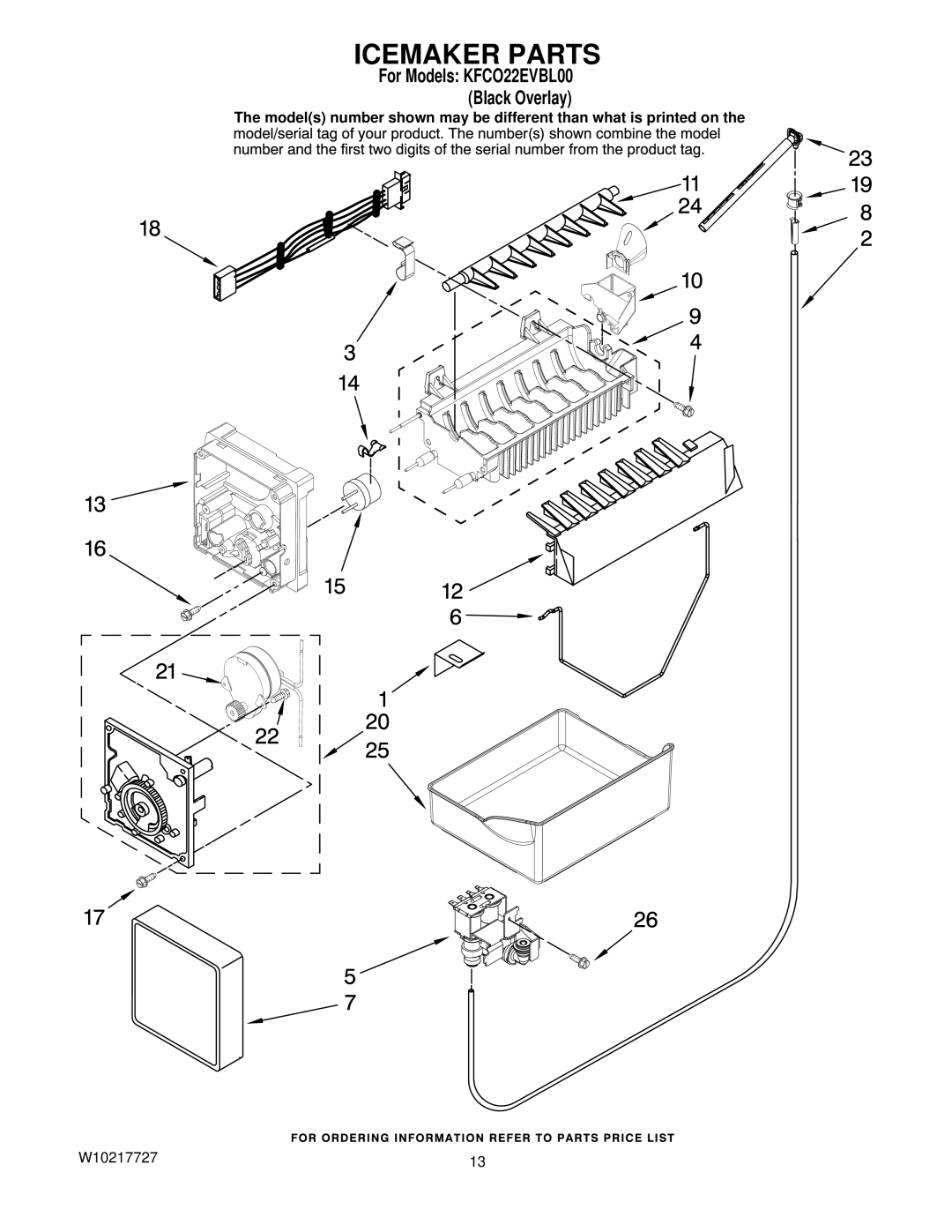 KitchenAid KFCO22EVBL00 manual Icemaker Parts 