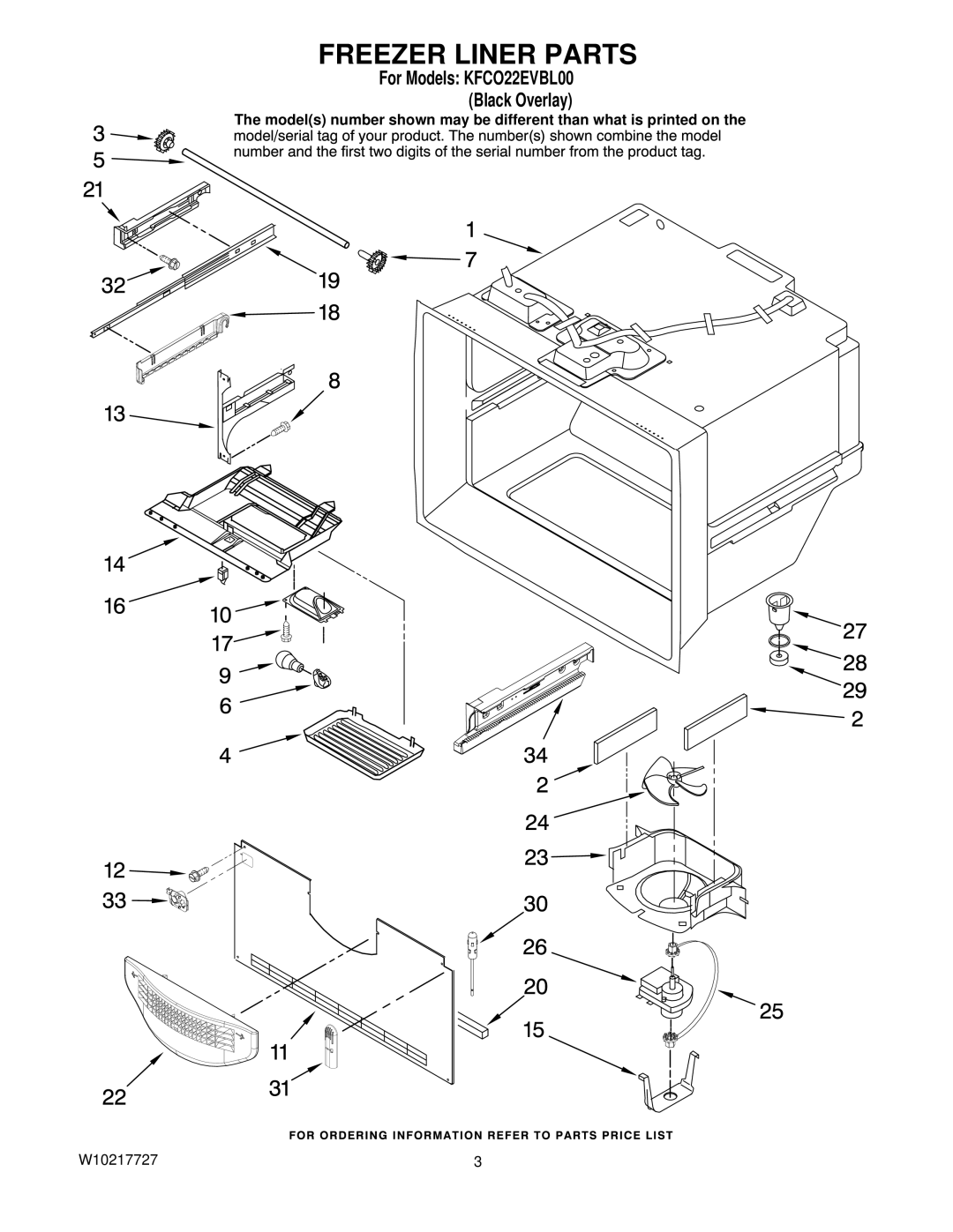 KitchenAid KFCO22EVBL00 manual Freezer Liner Parts 