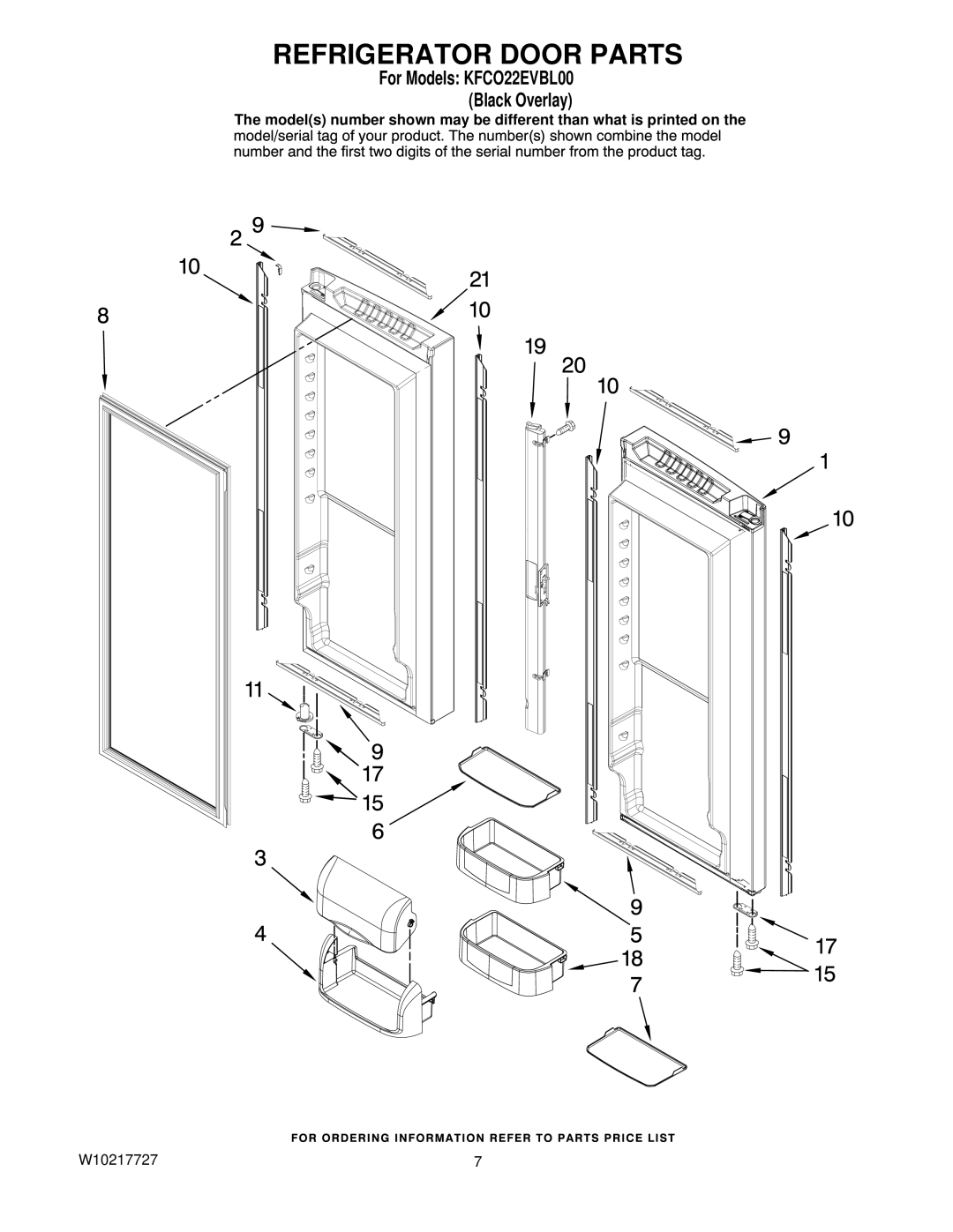 KitchenAid KFCO22EVBL00 manual Refrigerator Door Parts 