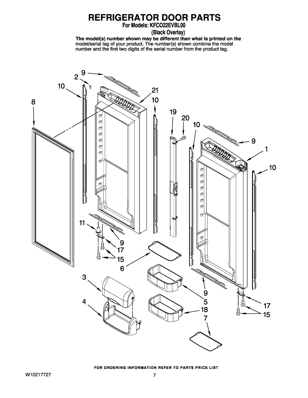 KitchenAid manual Refrigerator Door Parts, For Models KFCO22EVBL00 Black Overlay 