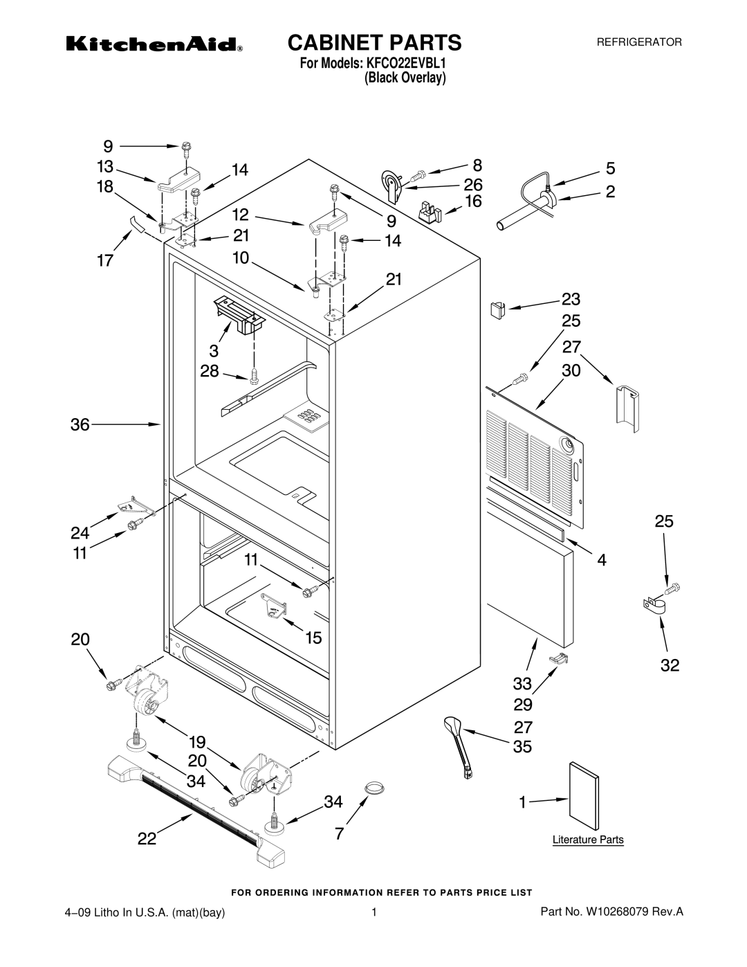 KitchenAid KFCO22EVBL1 manual Cabinet Parts 