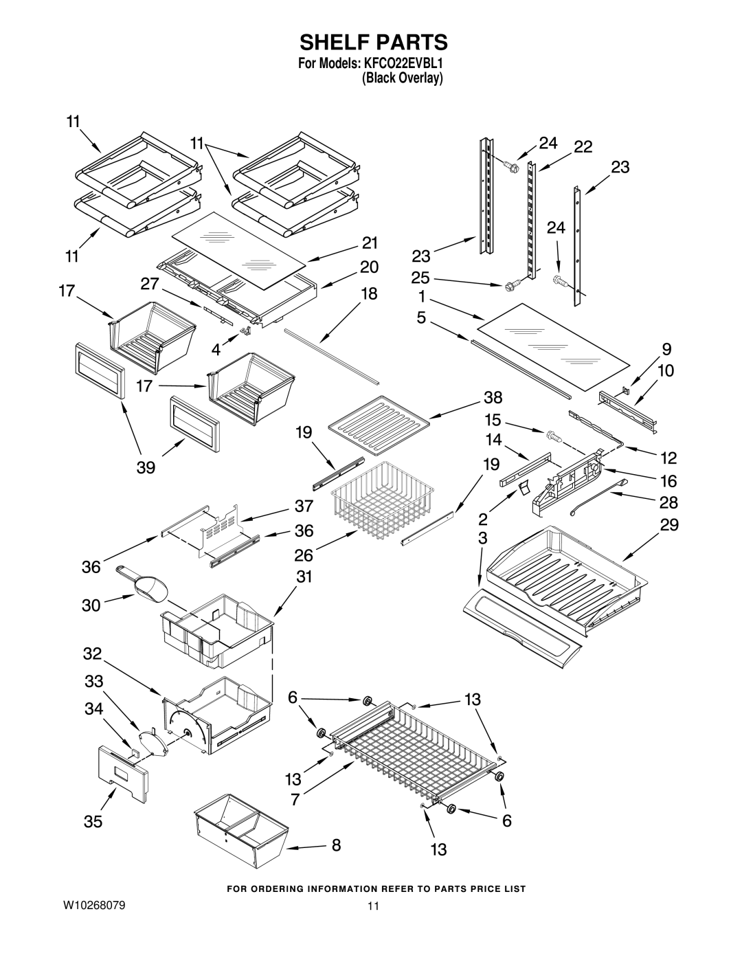 KitchenAid KFCO22EVBL1 manual Shelf Parts 