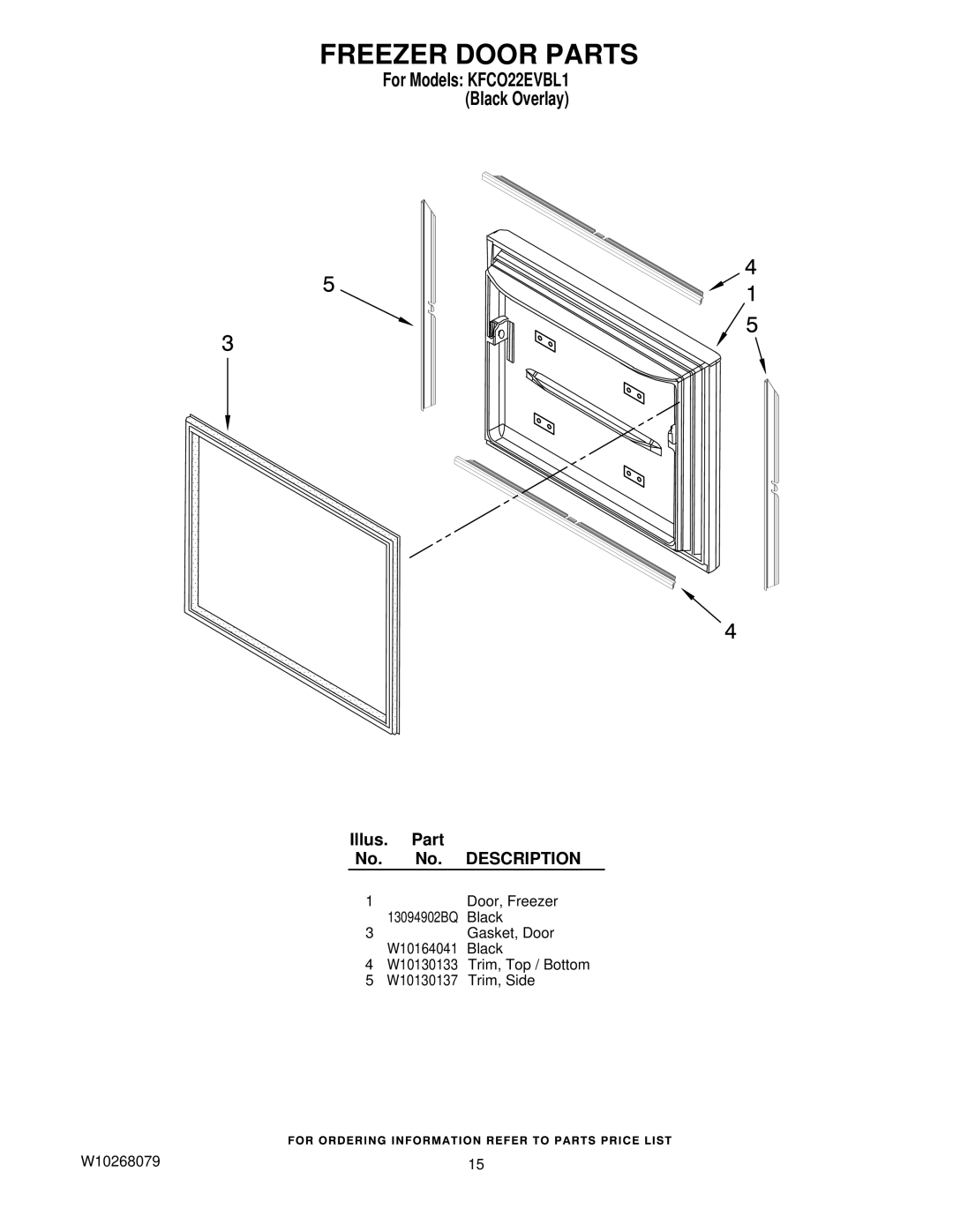 KitchenAid manual Freezer Door Parts, For Models KFCO22EVBL1 Black Overlay 