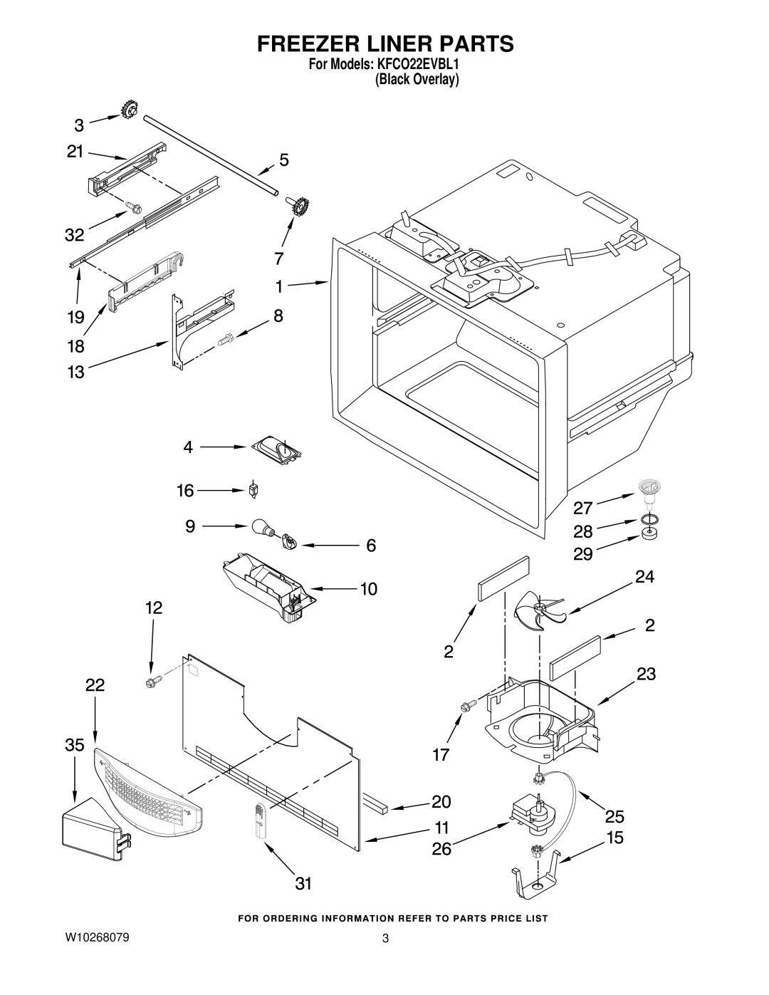 KitchenAid KFCO22EVBL1 manual Freezer Liner Parts 