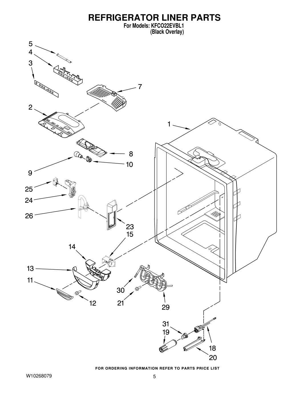 KitchenAid KFCO22EVBL1 manual Refrigerator Liner Parts 