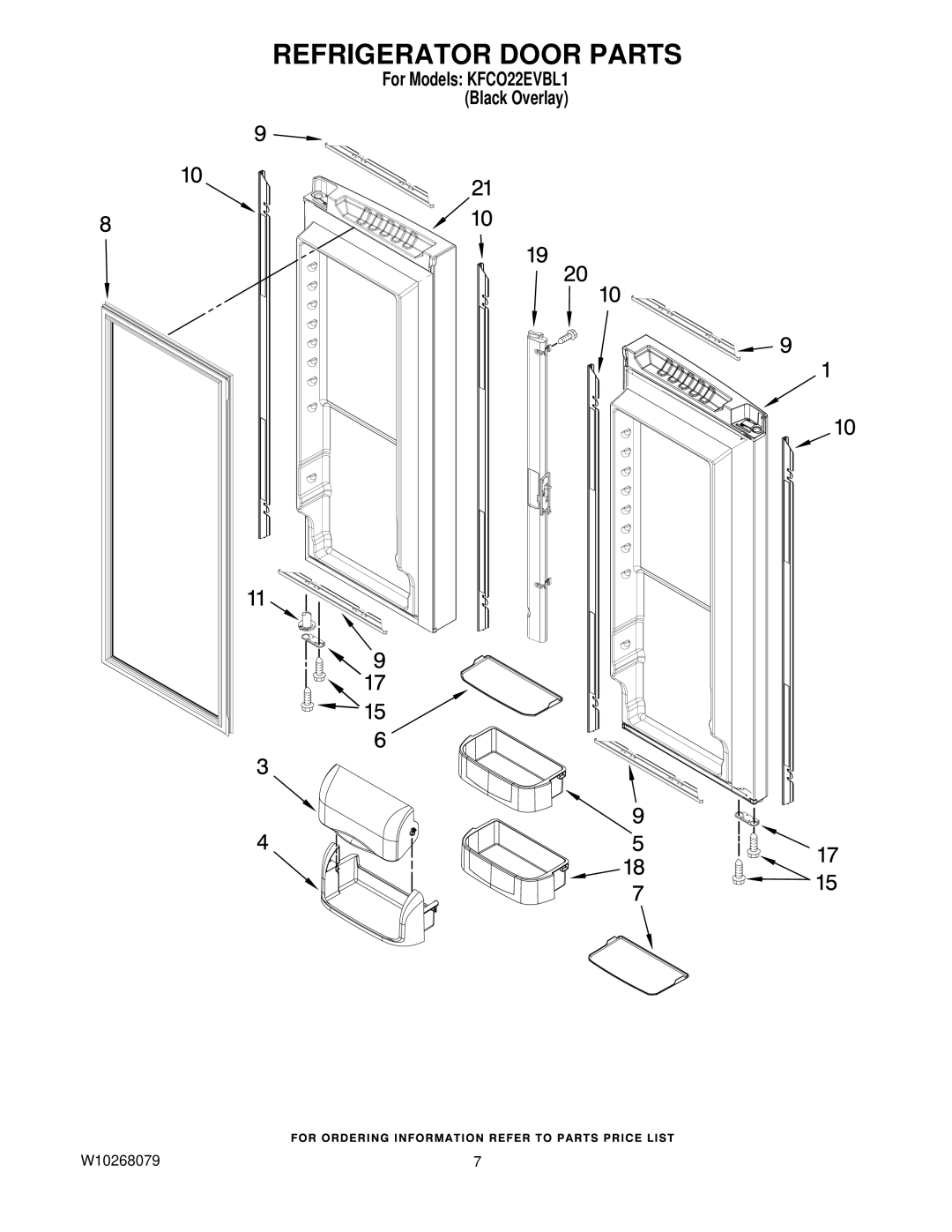 KitchenAid KFCO22EVBL1 manual Refrigerator Door Parts 