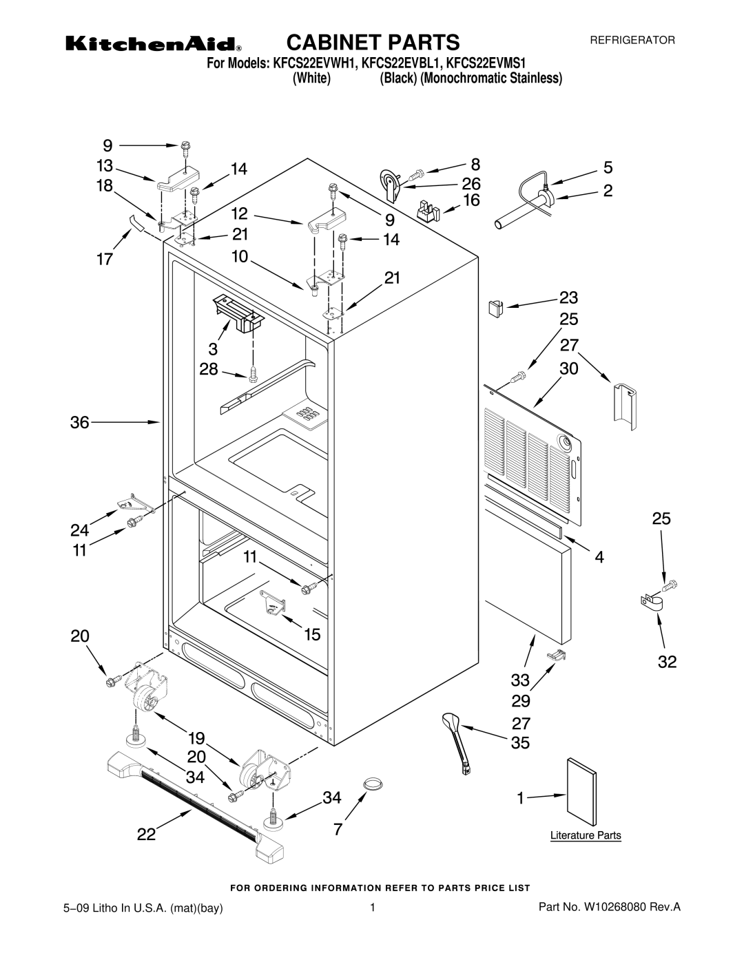 KitchenAid KFCS22EVWH1, KFCS22EVBL1, KFCS22EVMS1 manual Cabinet Parts 