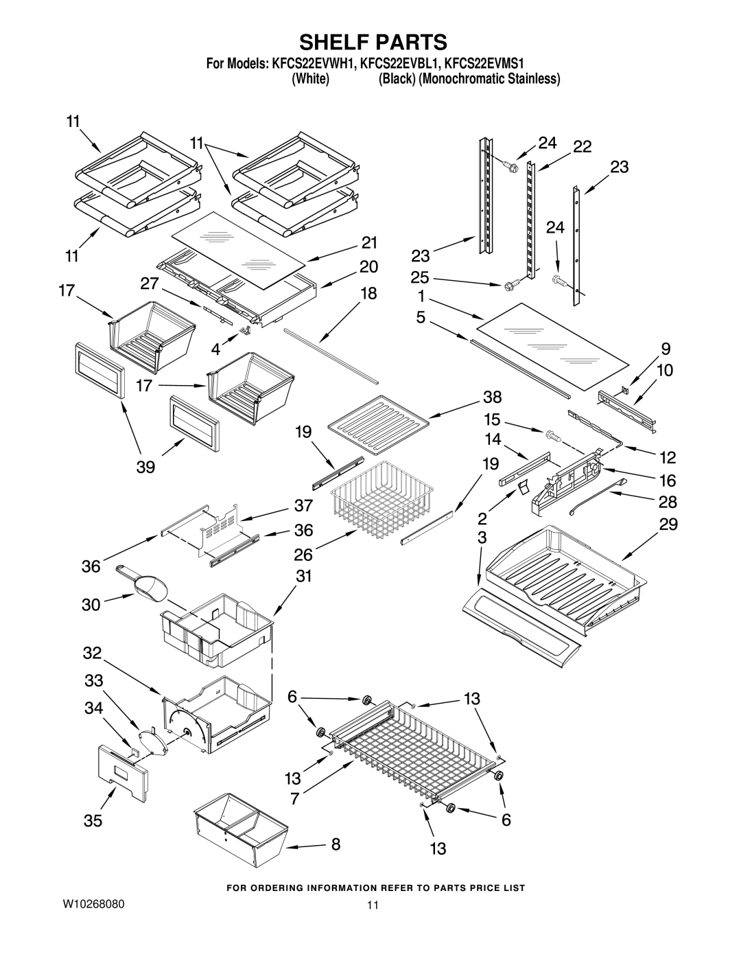 KitchenAid KFCS22EVMS1, KFCS22EVBL1, KFCS22EVWH1 manual Shelf Parts 