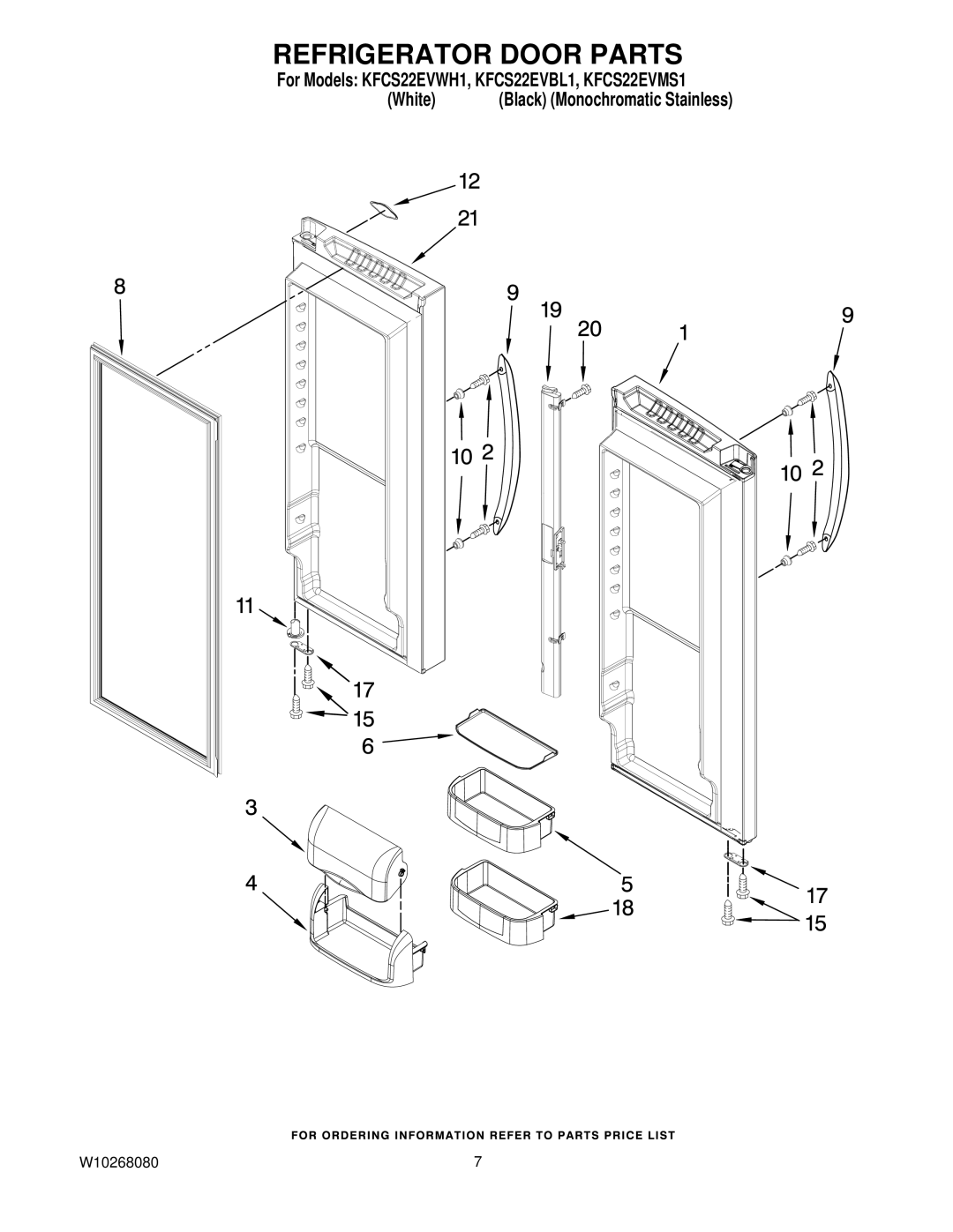 KitchenAid KFCS22EVWH1, KFCS22EVBL1, KFCS22EVMS1 manual Refrigerator Door Parts 