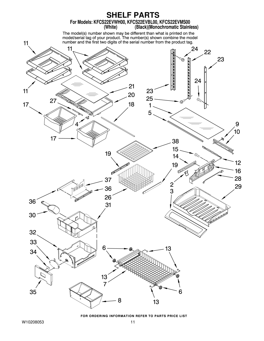 KitchenAid KFCS22EVWH00, KFCS22EVMS00, KFCS22EVBL00 manual Shelf Parts 