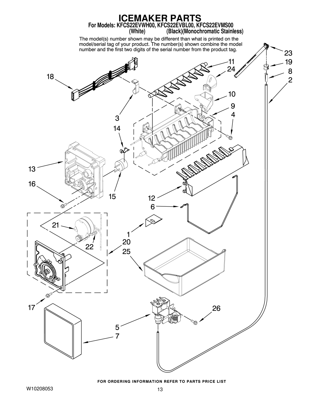 KitchenAid KFCS22EVBL00, KFCS22EVMS00, KFCS22EVWH00 manual Icemaker Parts 