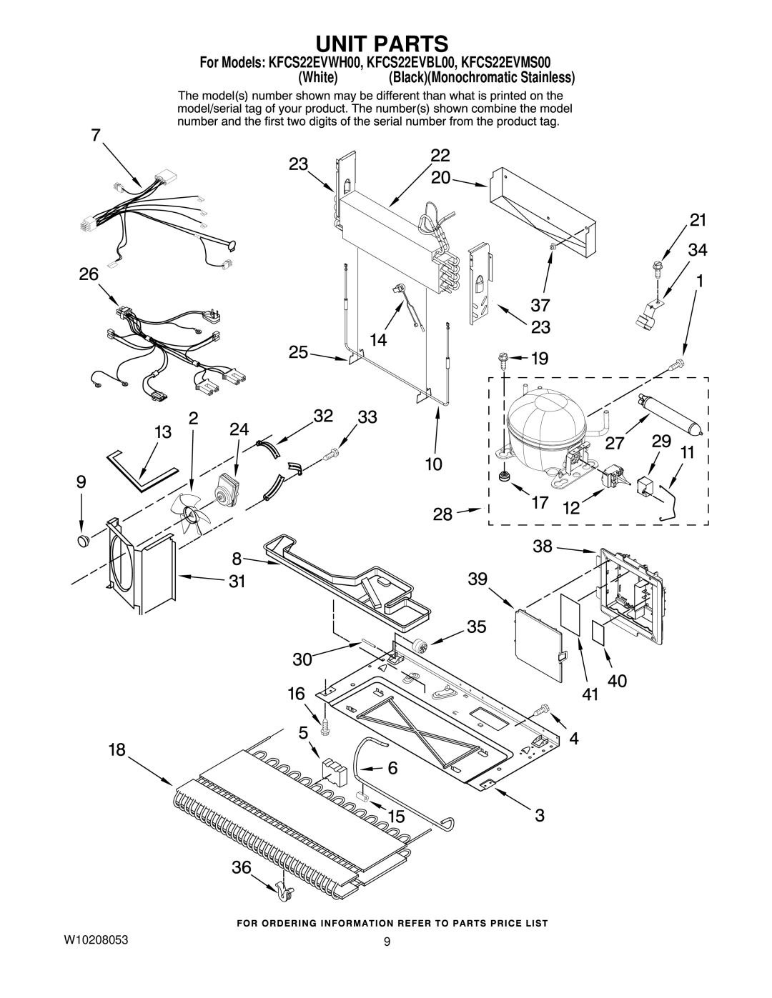 KitchenAid KFCS22EVMS00, KFCS22EVBL00, KFCS22EVWH00 manual Unit Parts 