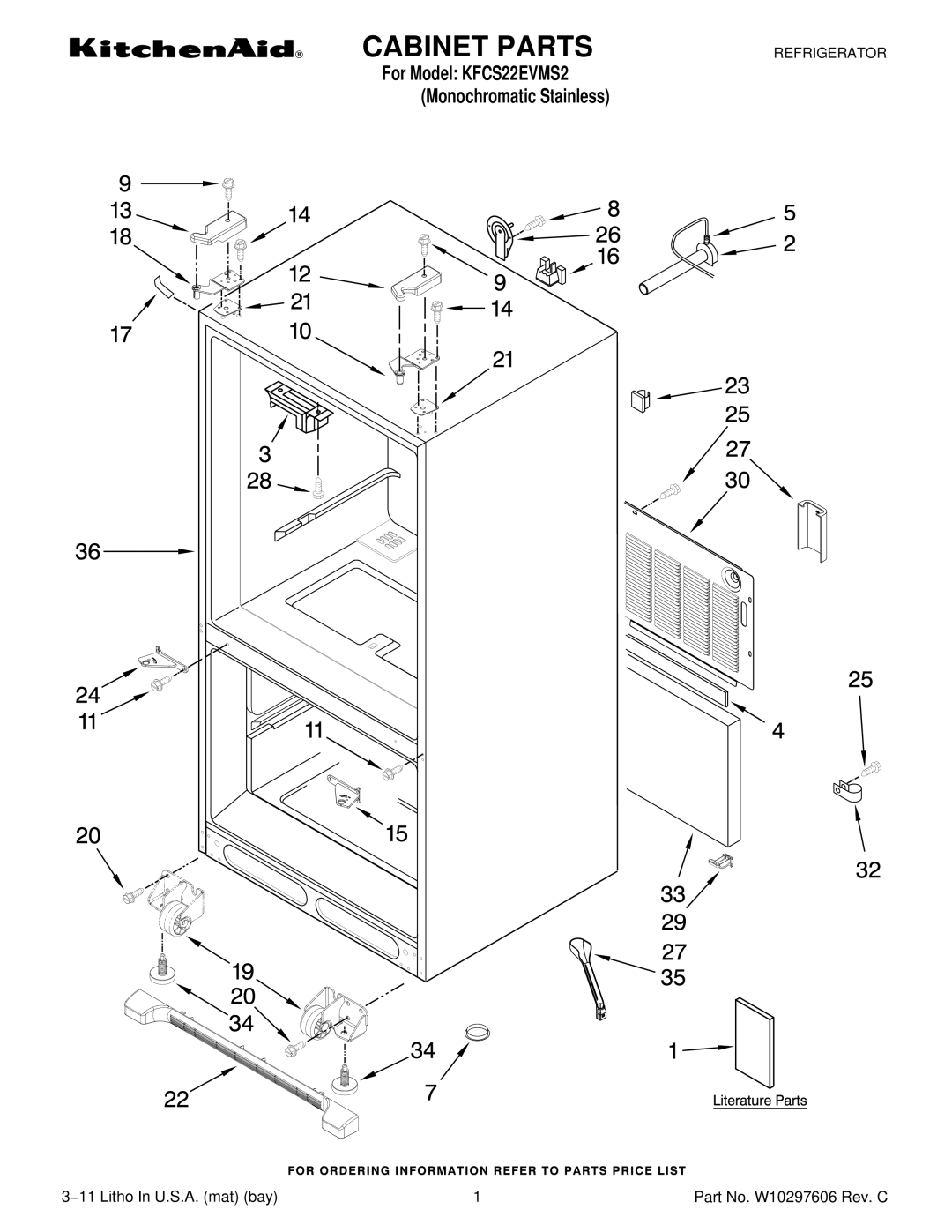 KitchenAid KFCS22EVMS2 manual Cabinet Parts 