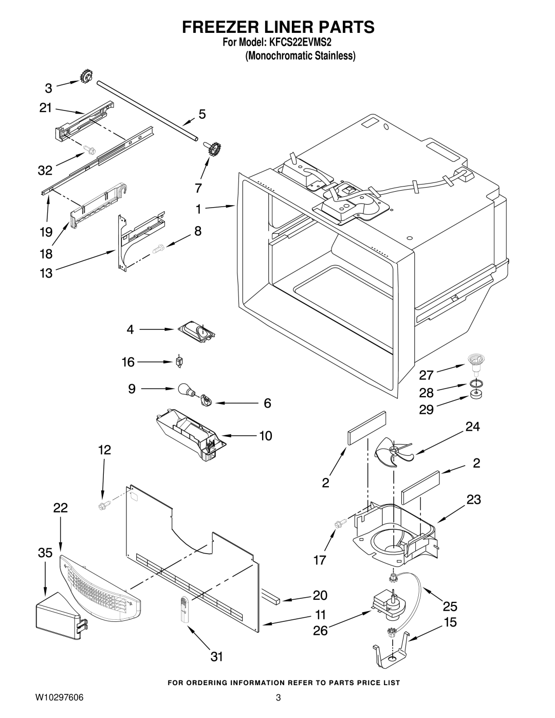 KitchenAid KFCS22EVMS2 manual Freezer Liner Parts 