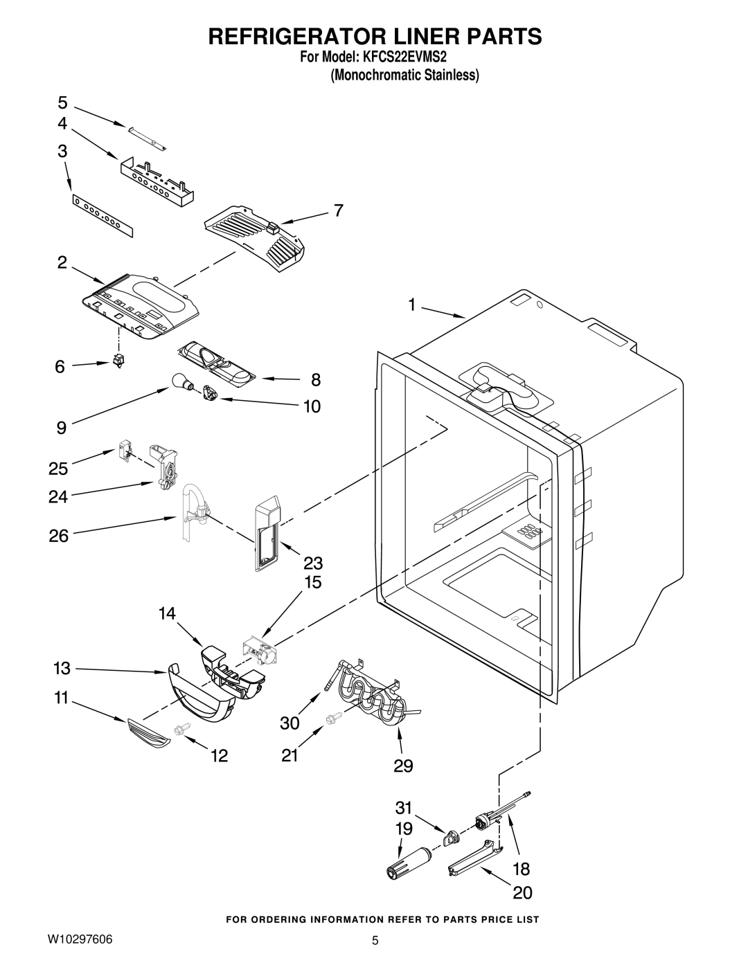 KitchenAid KFCS22EVMS2 manual Refrigerator Liner Parts 