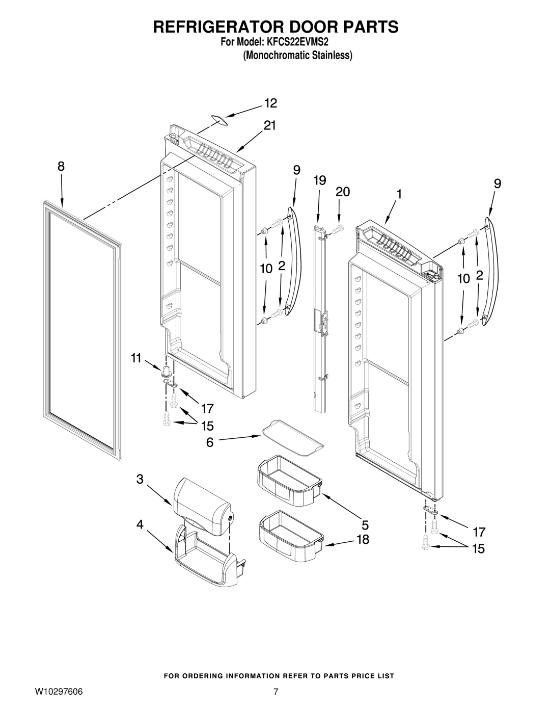 KitchenAid KFCS22EVMS2 manual Refrigerator Door Parts 