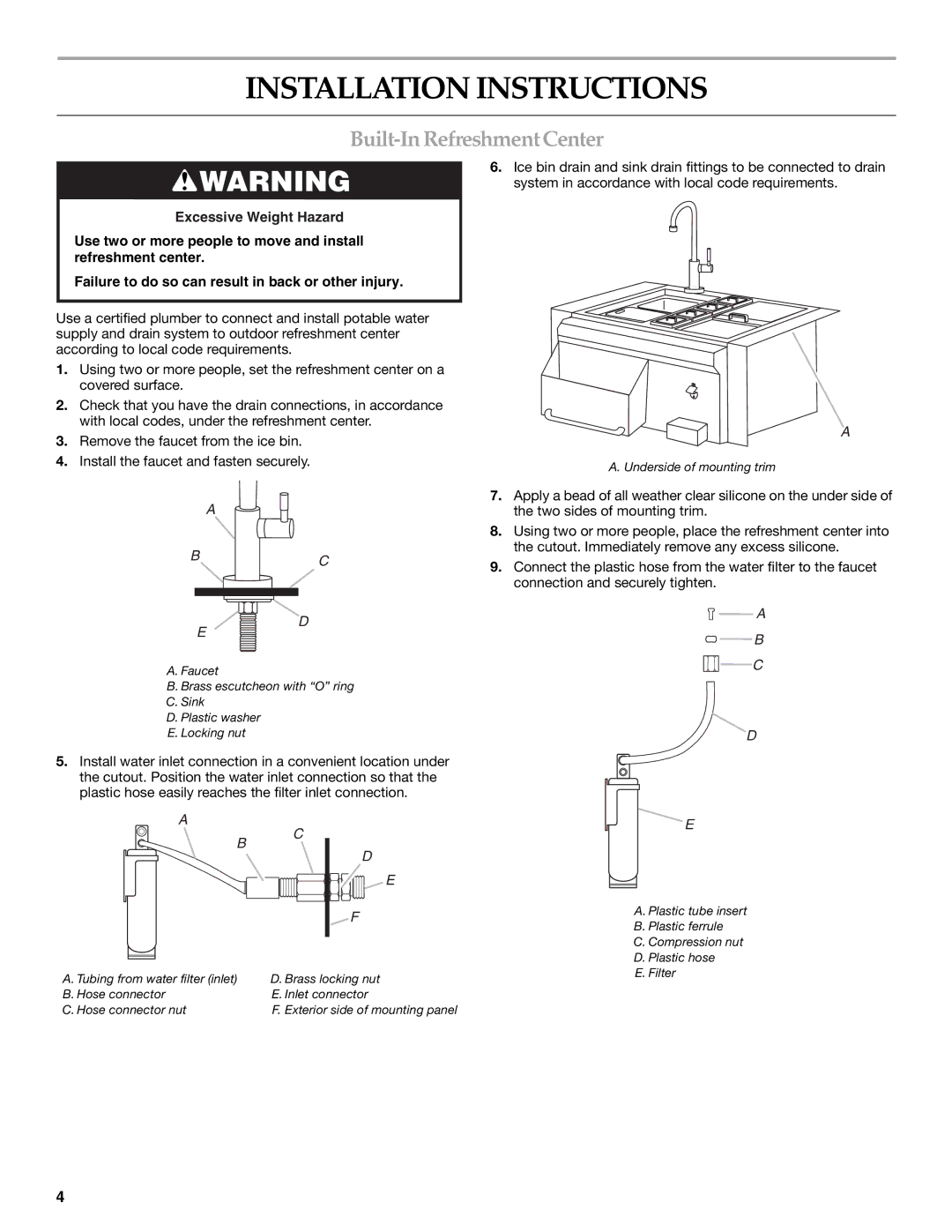 KitchenAid KFFU271TSS, KBFU271 installation instructions Installation Instructions, Built-InRefreshmentCenter 