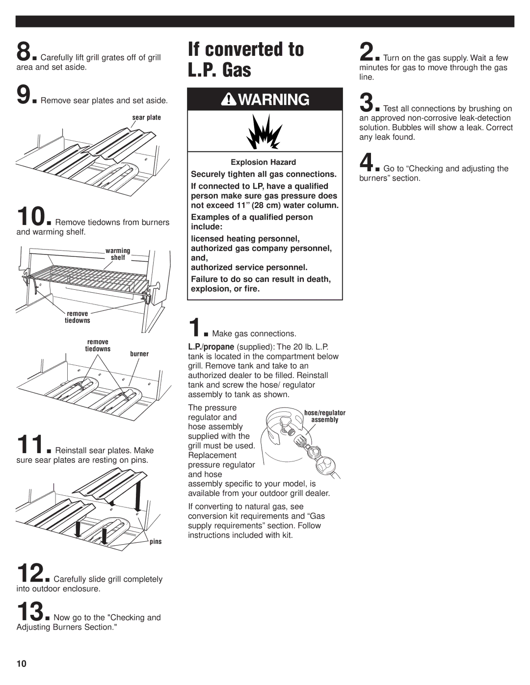 KitchenAid KFGR292, KFGR382, KFGR274, KFGR364, KFGR270 If converted to Gas, Remove tiedowns from burners and warming shelf 