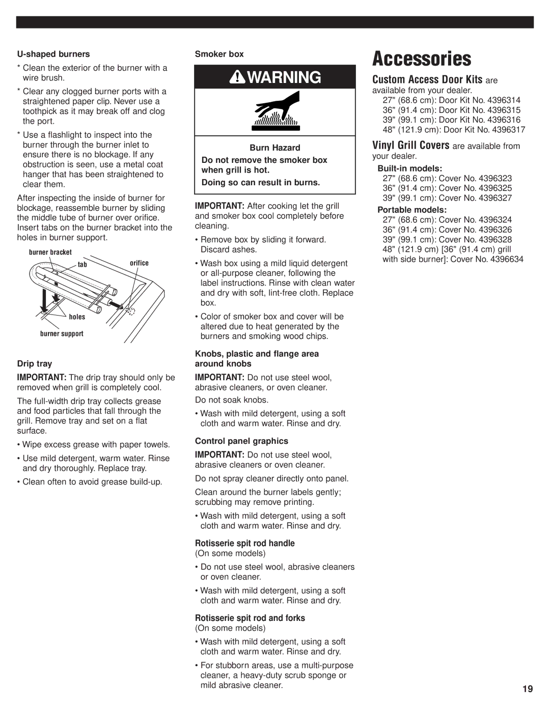 KitchenAid KFGR364, KFGR382, KFGR274 Accessories, Custom Access Door Kits are, Vinyl Grill Covers are available from 