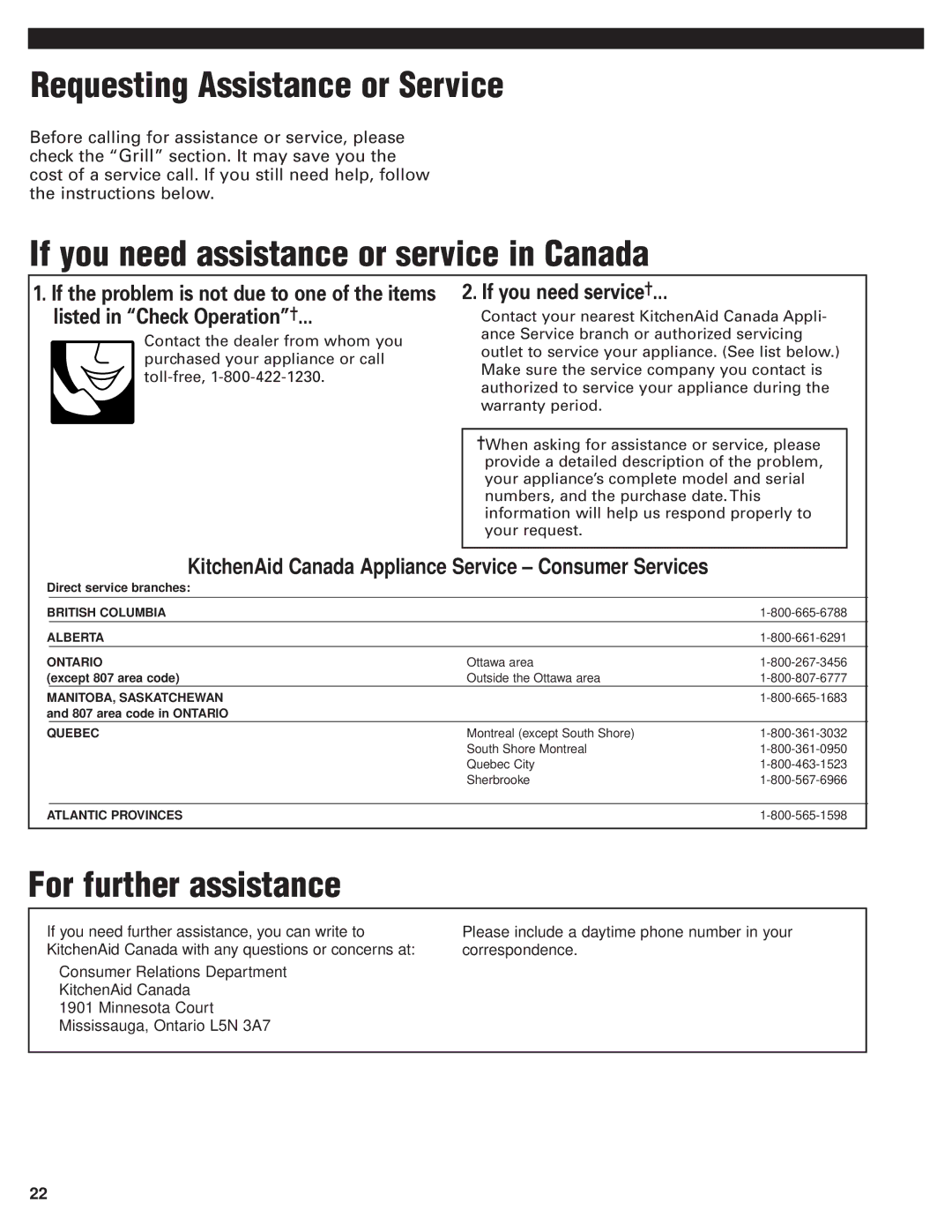 KitchenAid KBGN364, KFGR382, KFGR274, KFGR292, KFGR364 If you need assistance or service in Canada, If you need service 