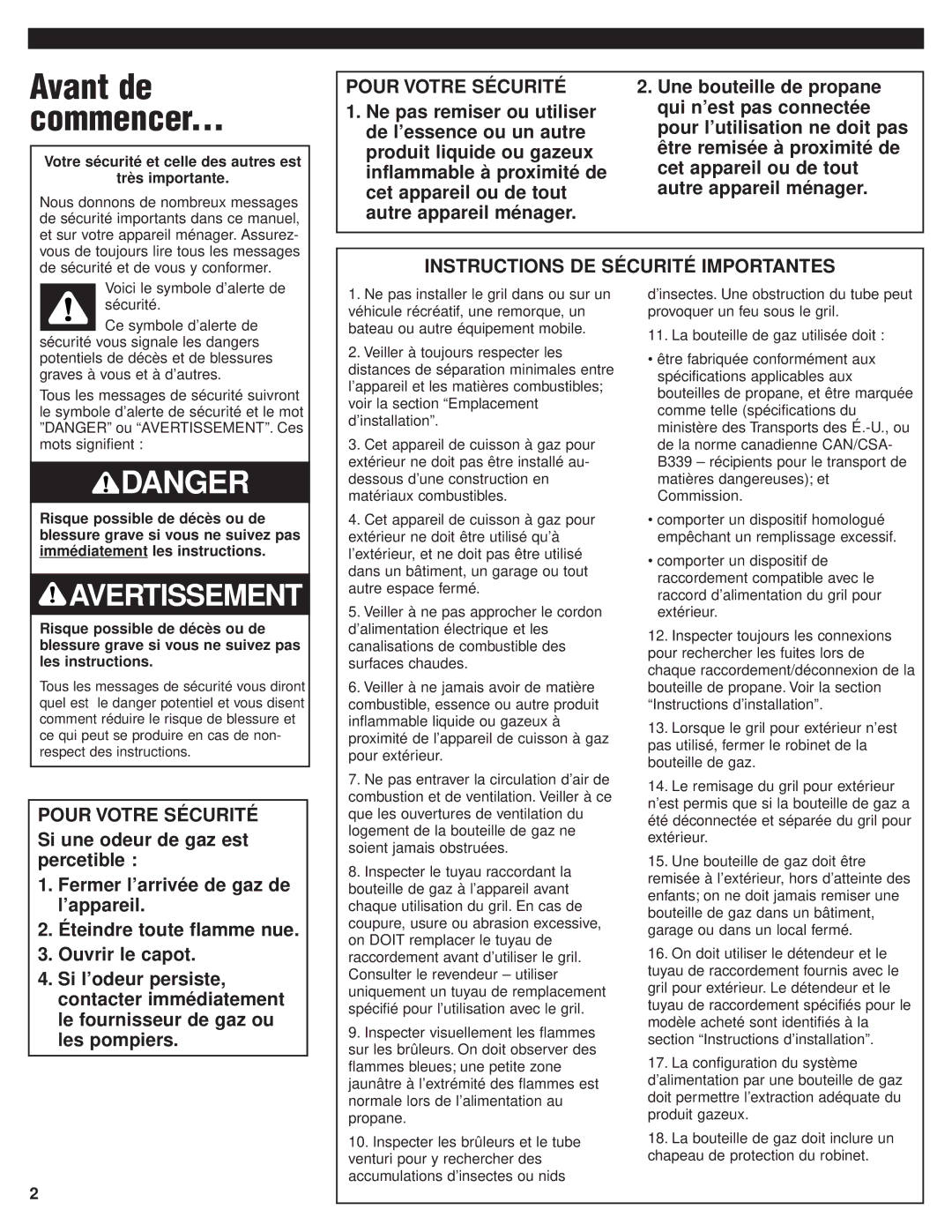 KitchenAid KFGR292, KFGR382, KFGR274, KFGR364 Avant de Commencer, Votre sécurité et celle des autres est Très importante 