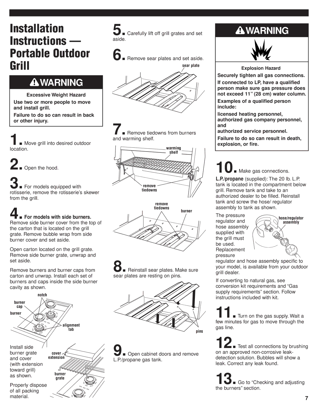 KitchenAid KBGN274, KFGR382, KFGR274, KFGR292 Installation Instructions Portable Outdoor Grill, For models with side burners 