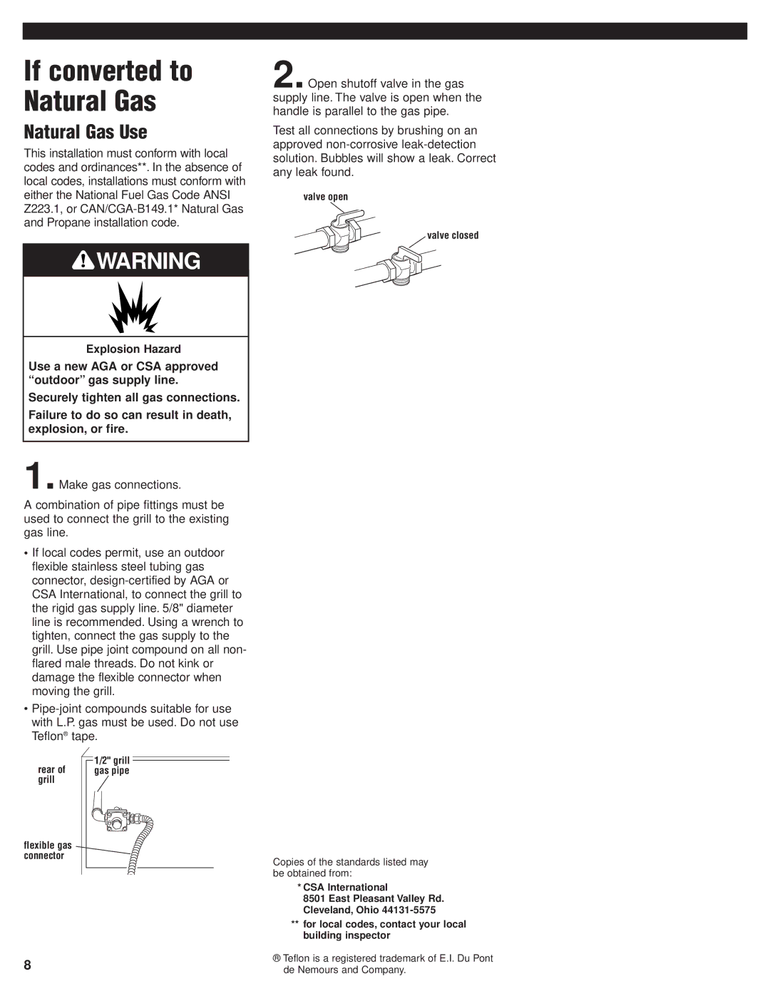 KitchenAid KFGR382, KFGR274, KFGR292, KFGR364, KFGR270, KBGN292, KBGN364, KBGN274 If converted to Natural Gas, Natural Gas Use 