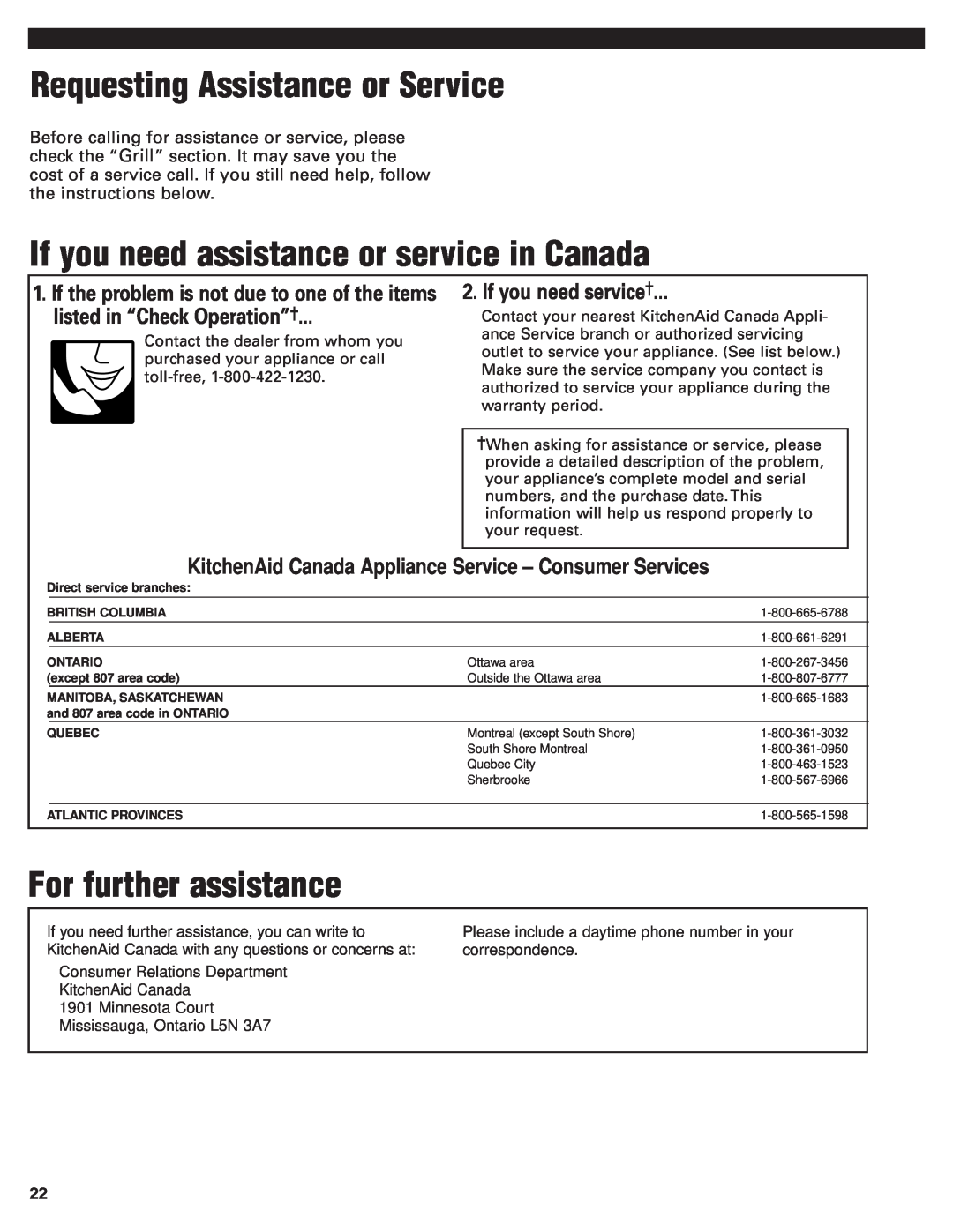 KitchenAid KBGN364, KFGR382 If you need assistance or service in Canada, listed in “Check Operation”, If you need service 