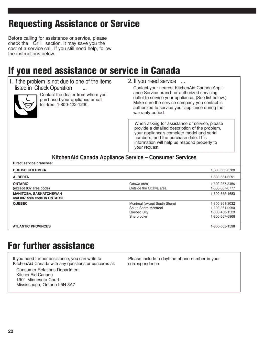 KitchenAid KFGR364PSS, KFGR382PSS, KFGR292PSS, KFGR274PSS If you need assistance or service in Canada, If you need service 