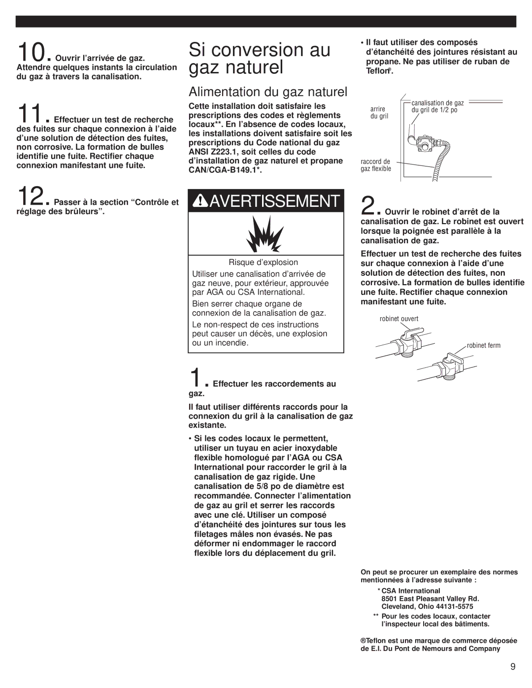 KitchenAid KBGN364PSS, KFGR382PSS, KFGR364PSS, KFGR292PSS Si conversion au gaz naturel, Alimentation du gaz naturel 