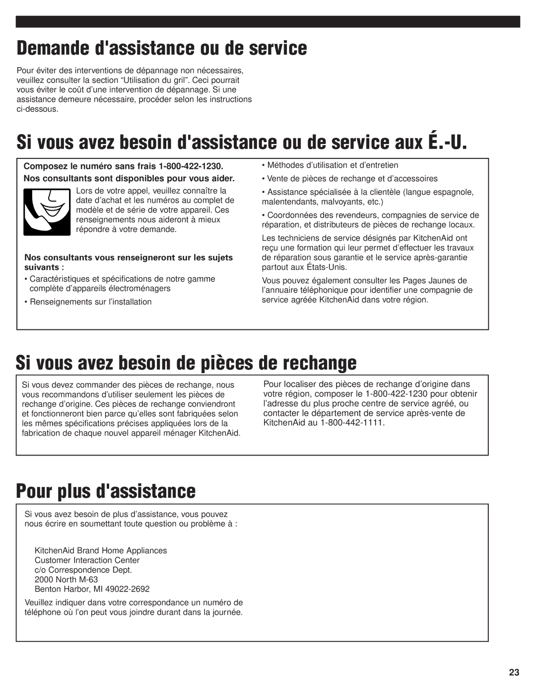 KitchenAid KBGN364PSS Demande dassistance ou de service, Si vous avez besoin dassistance ou de service aux É.-U 