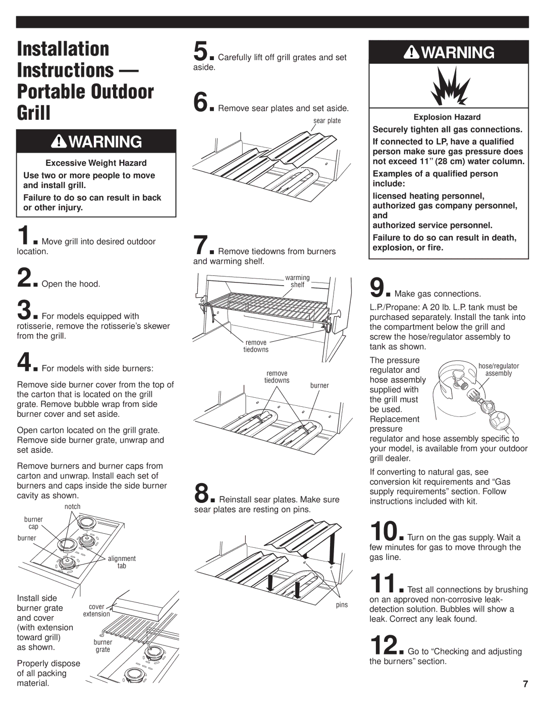 KitchenAid KFGR382PSS, KFGR364PSS Installation Instructions Portable Outdoor Grill, Securely tighten all gas connections 