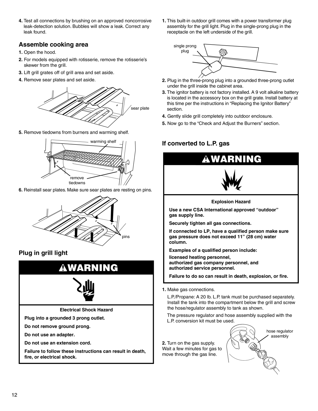 KitchenAid KFGR383SSS, KFGR361SSS, KFGR271SSS installation instructions Plug in grill light, If converted to L.P. gas 