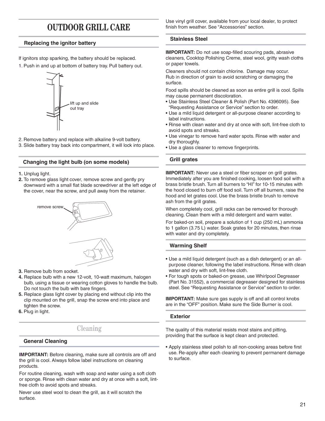 KitchenAid KFGR383SSS, KFGR361SSS, KFGR271SSS installation instructions Cleaning 