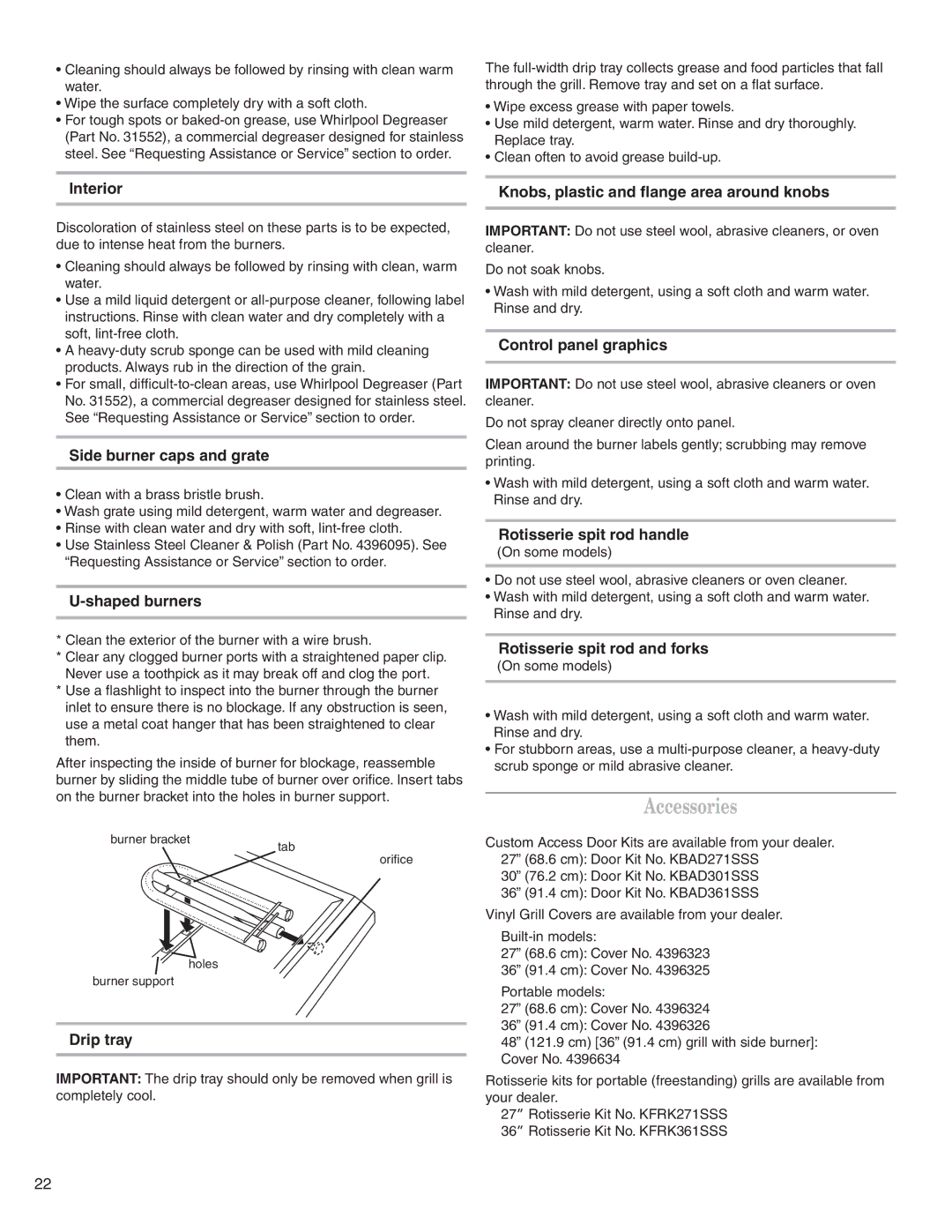 KitchenAid KFGR361SSS, KFGR383SSS, KFGR271SSS installation instructions Accessories 