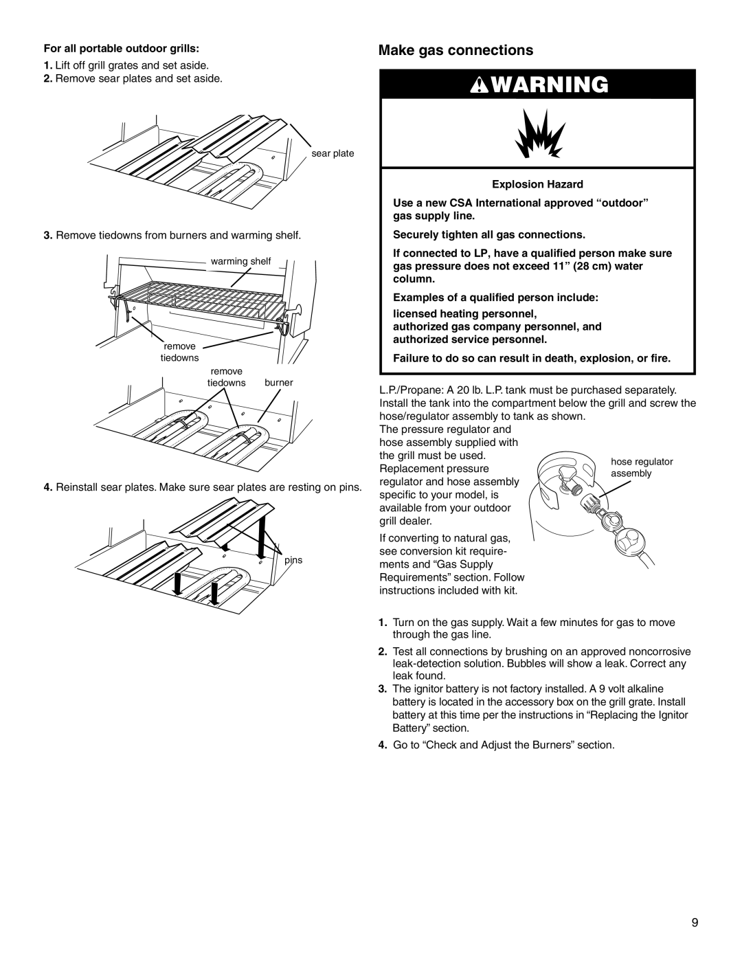 KitchenAid KFGR383SSS, KFGR361SSS, KFGR271SSS installation instructions Make gas connections, For all portable outdoor grills 