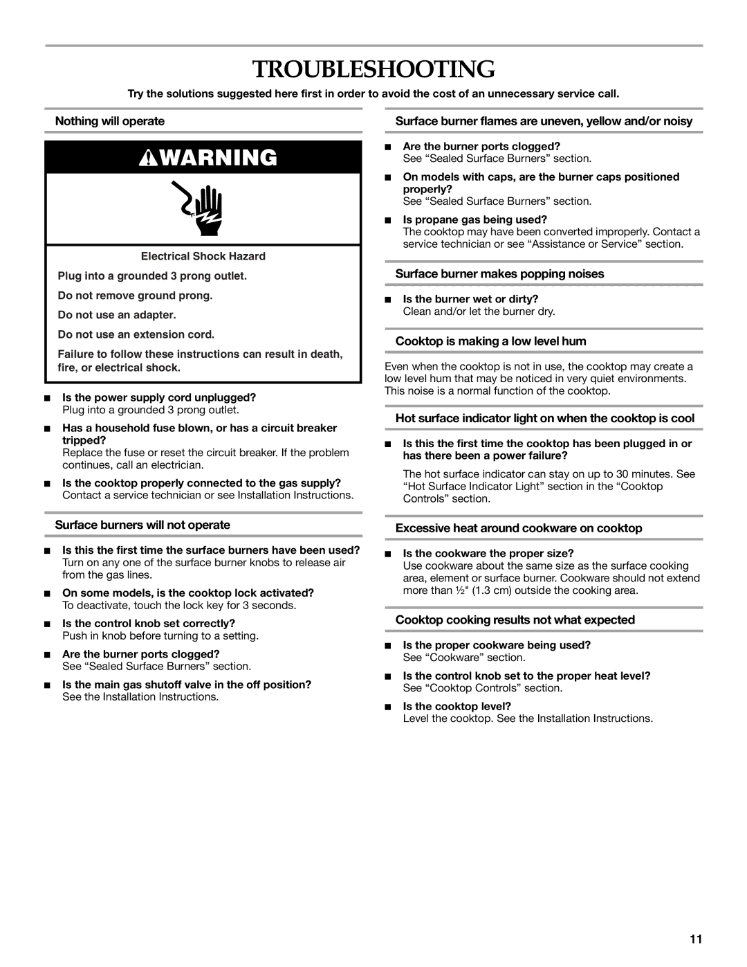 KitchenAid KFGS366, KFGS306, KFGU766, KFGU706 manual Troubleshooting 