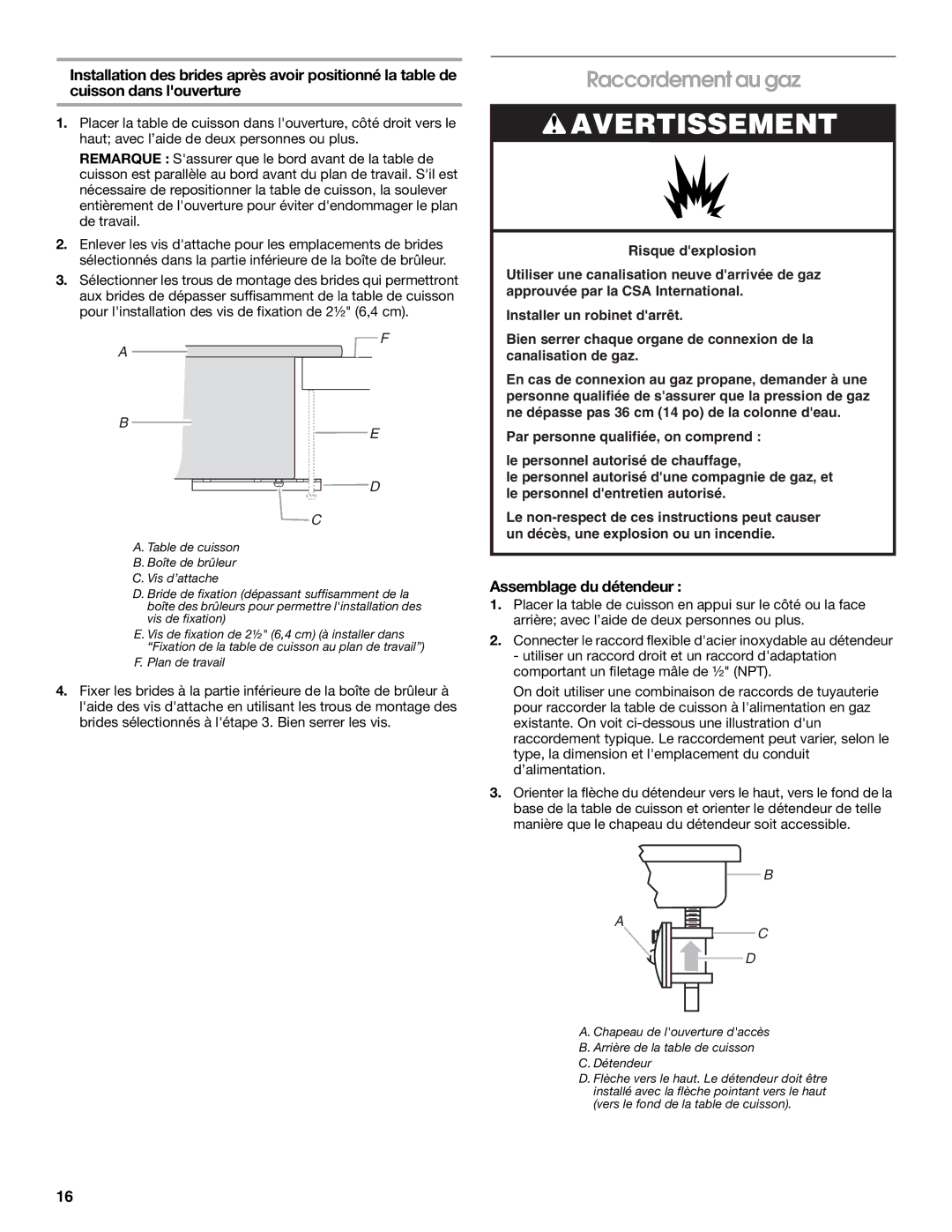 KitchenAid KFGU766VSS installation instructions Raccordement au gaz, Assemblage du détendeur 