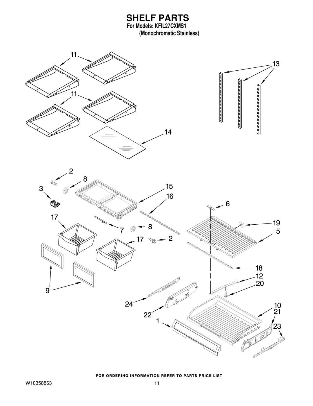 KitchenAid KFIL27CXMS1 manual Shelf Parts 