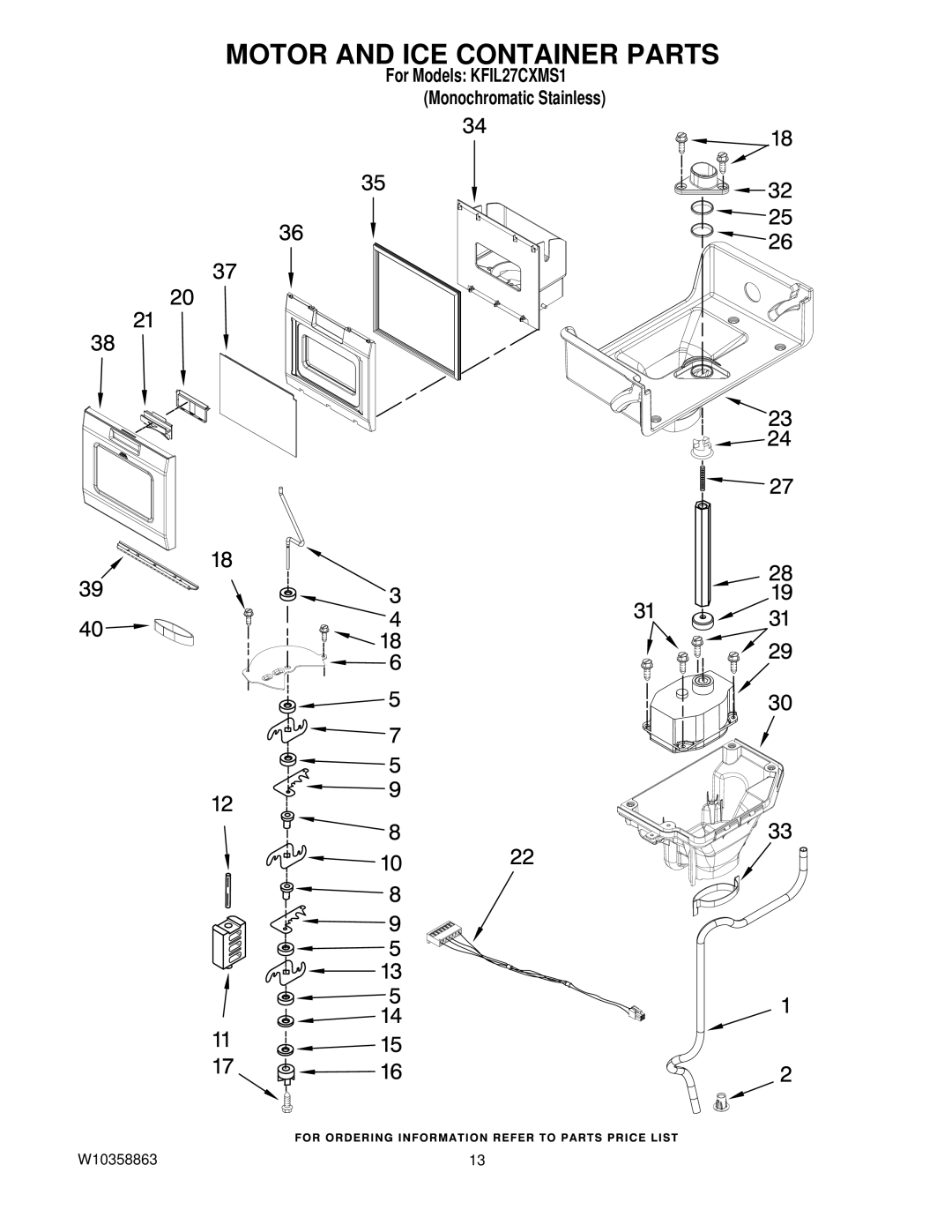 KitchenAid KFIL27CXMS1 manual Motor and ICE Container Parts 