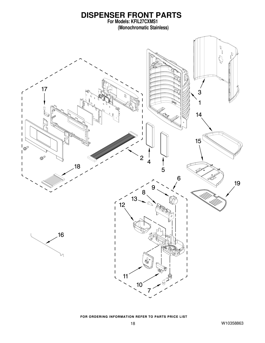 KitchenAid KFIL27CXMS1 manual Dispenser Front Parts 