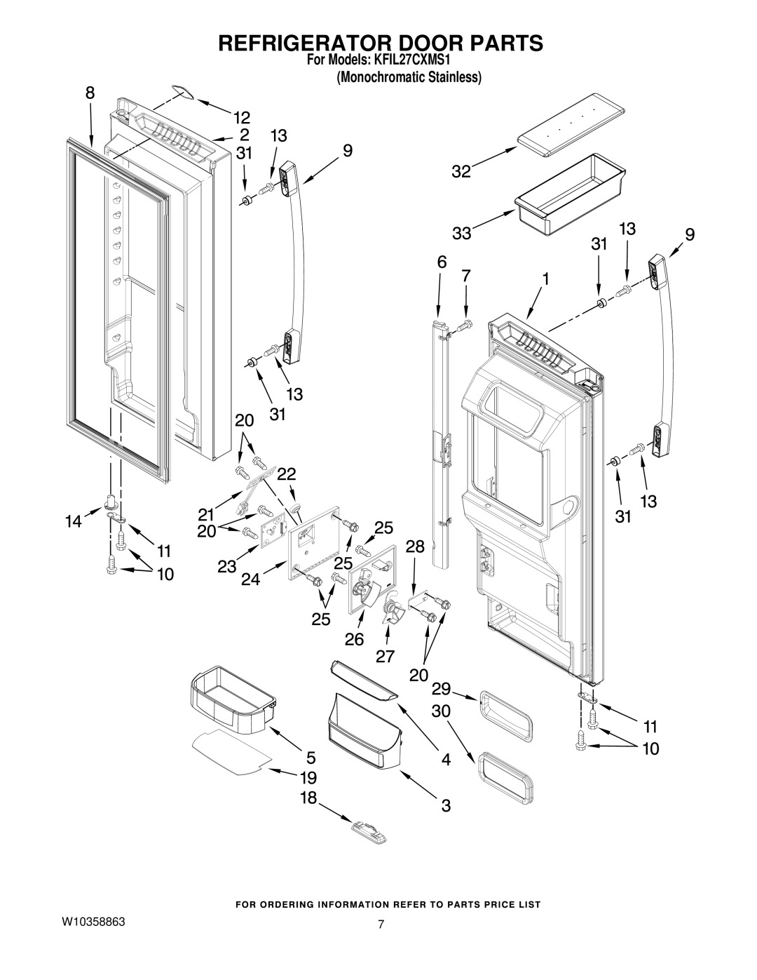 KitchenAid KFIL27CXMS1 manual Refrigerator Door Parts 