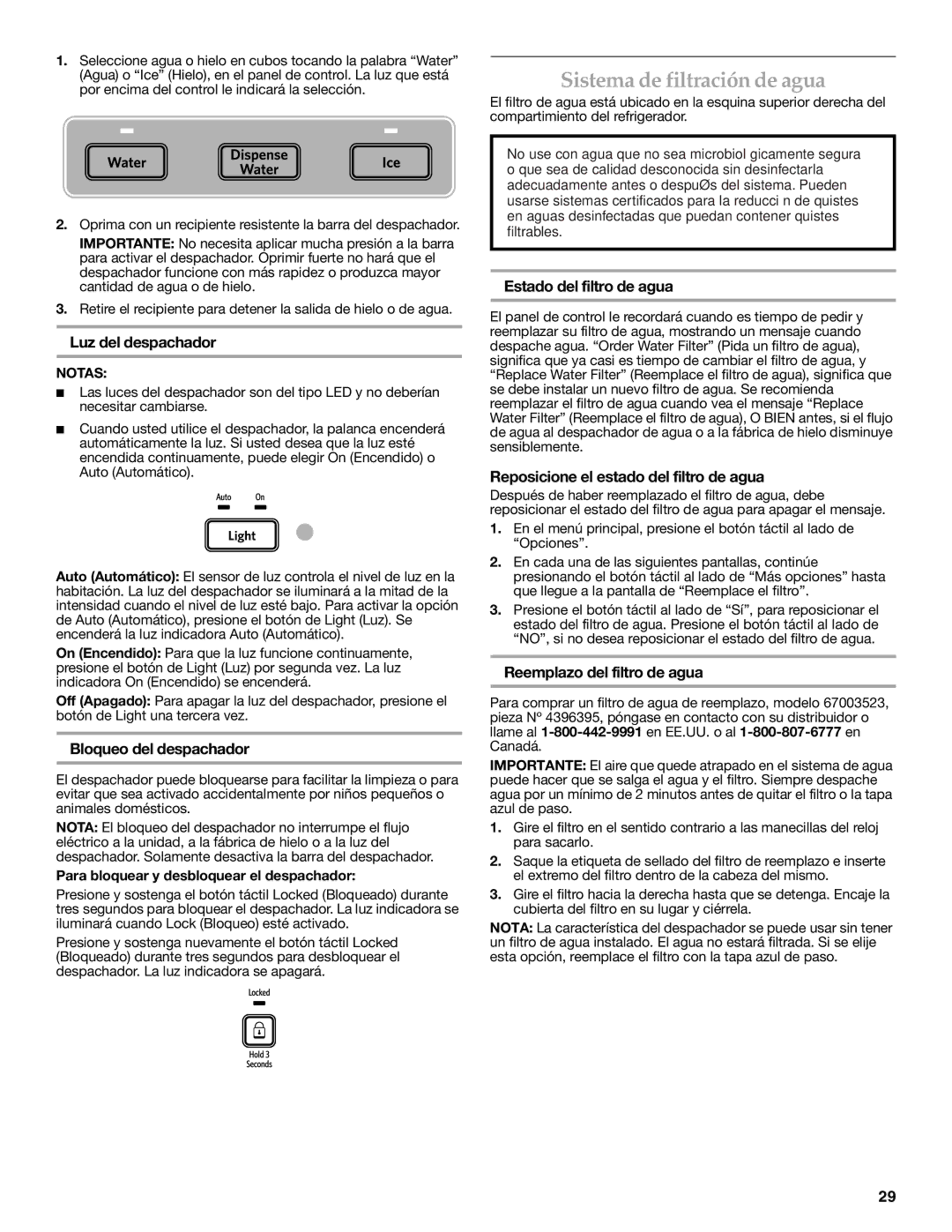 KitchenAid KFIS20XVBL installation instructions Sistema de filtración de agua 