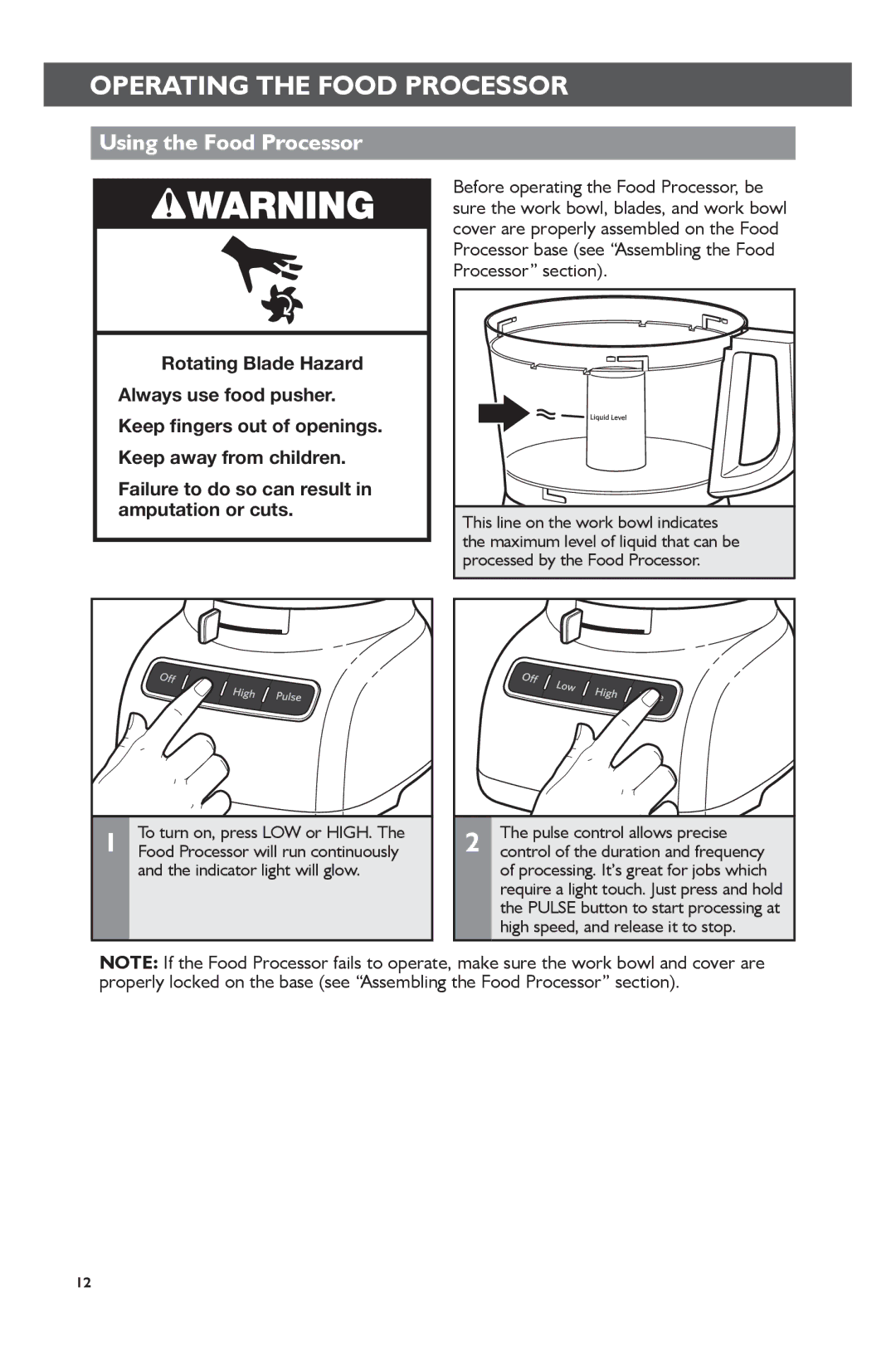 KitchenAid KFP0722 manual Operating the Food Processor, Using the Food Processor, Pulse control allows precise 