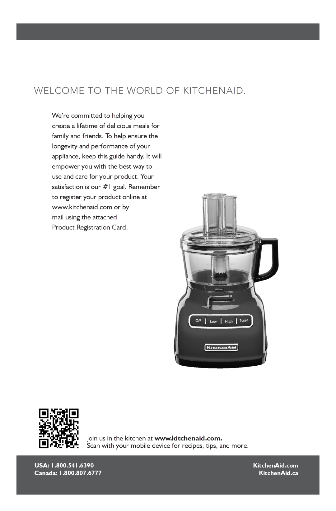 KitchenAid KFP0722 manual Scan with your mobile device for recipes, tips, and more 