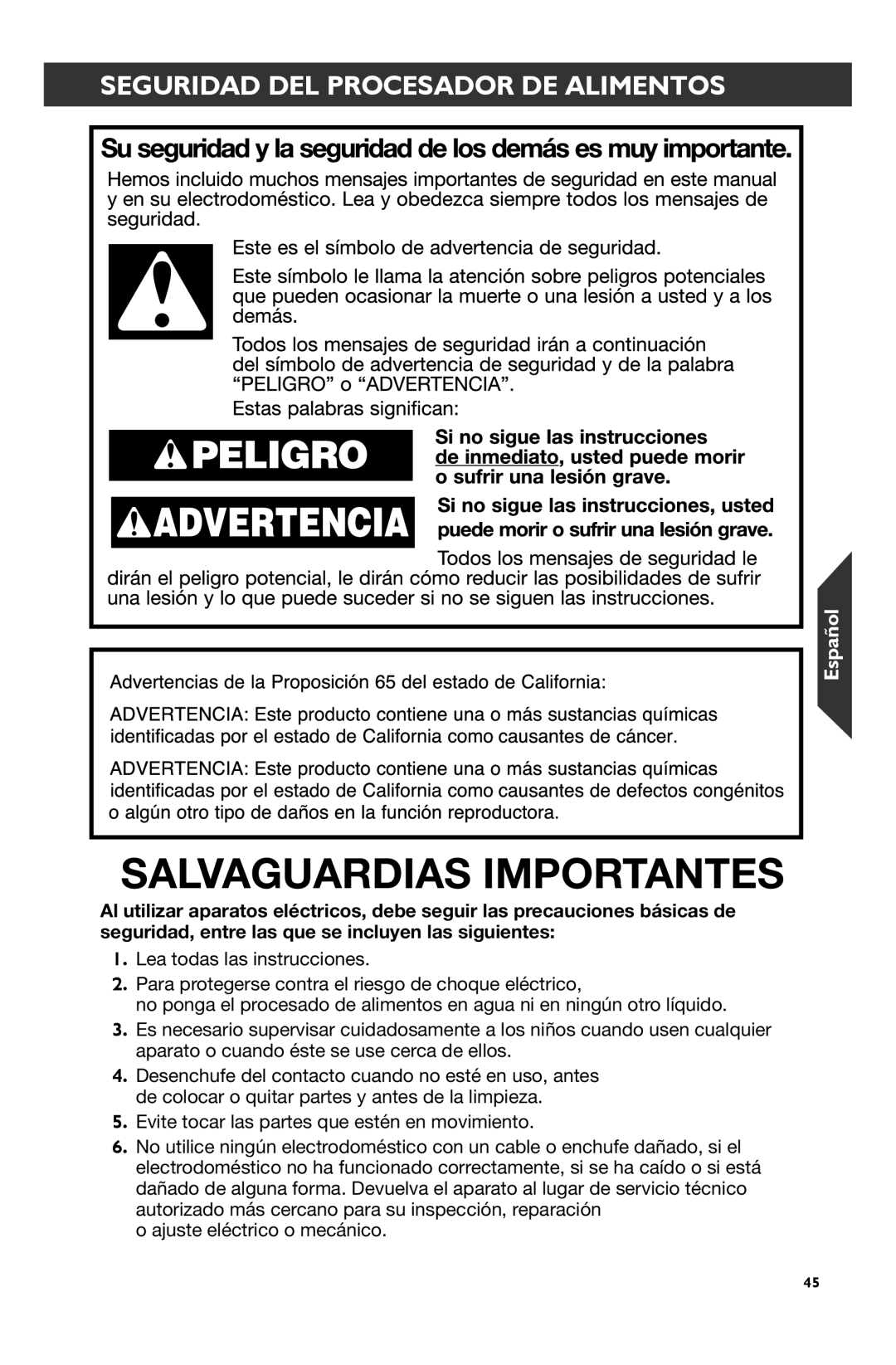 KitchenAid KFP0722 manual Salvaguardias Importantes, Seguridad DEL Procesador DE Alimentos 